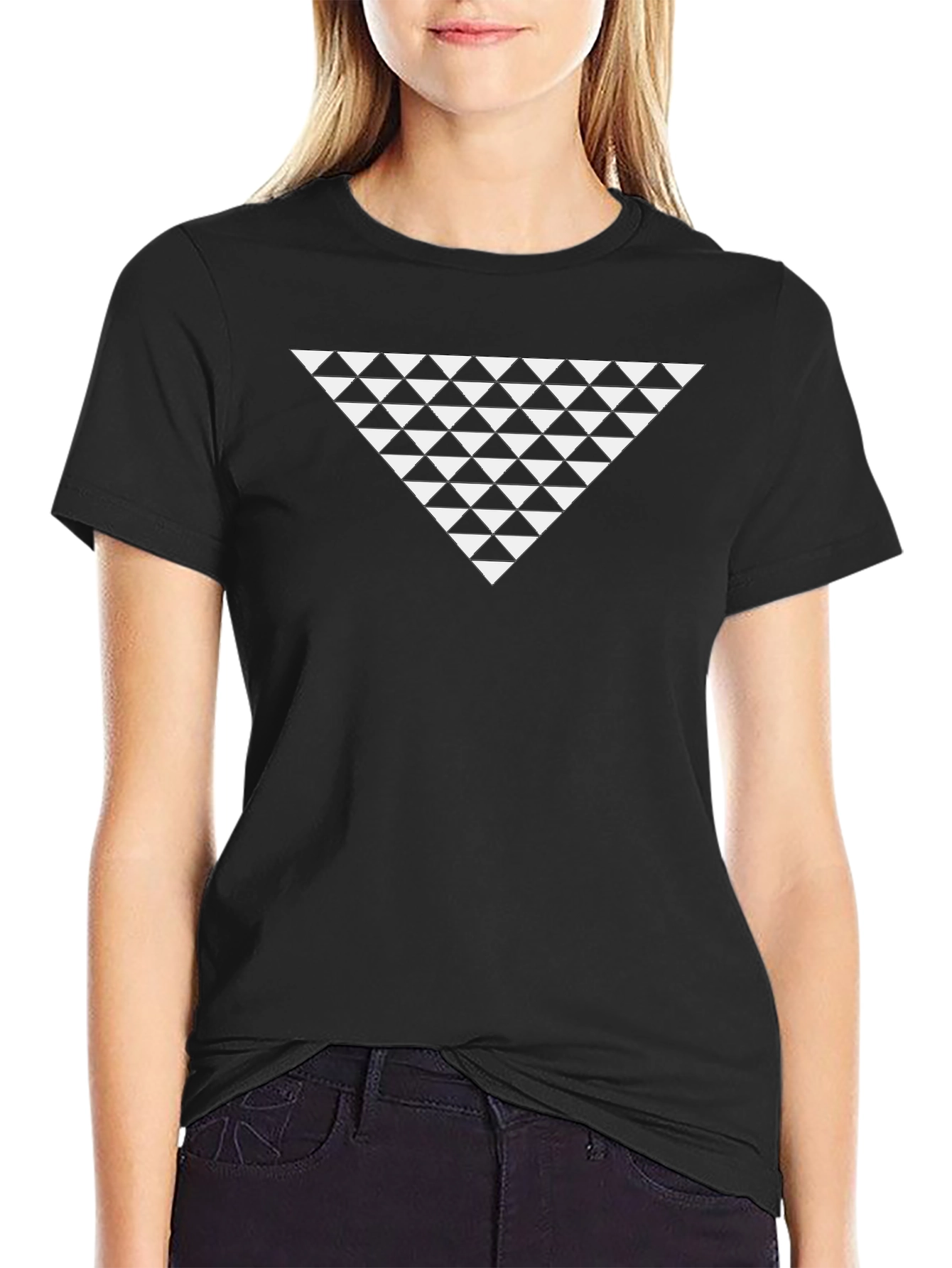 Geometric Triangle Pattern Black T-Shirt