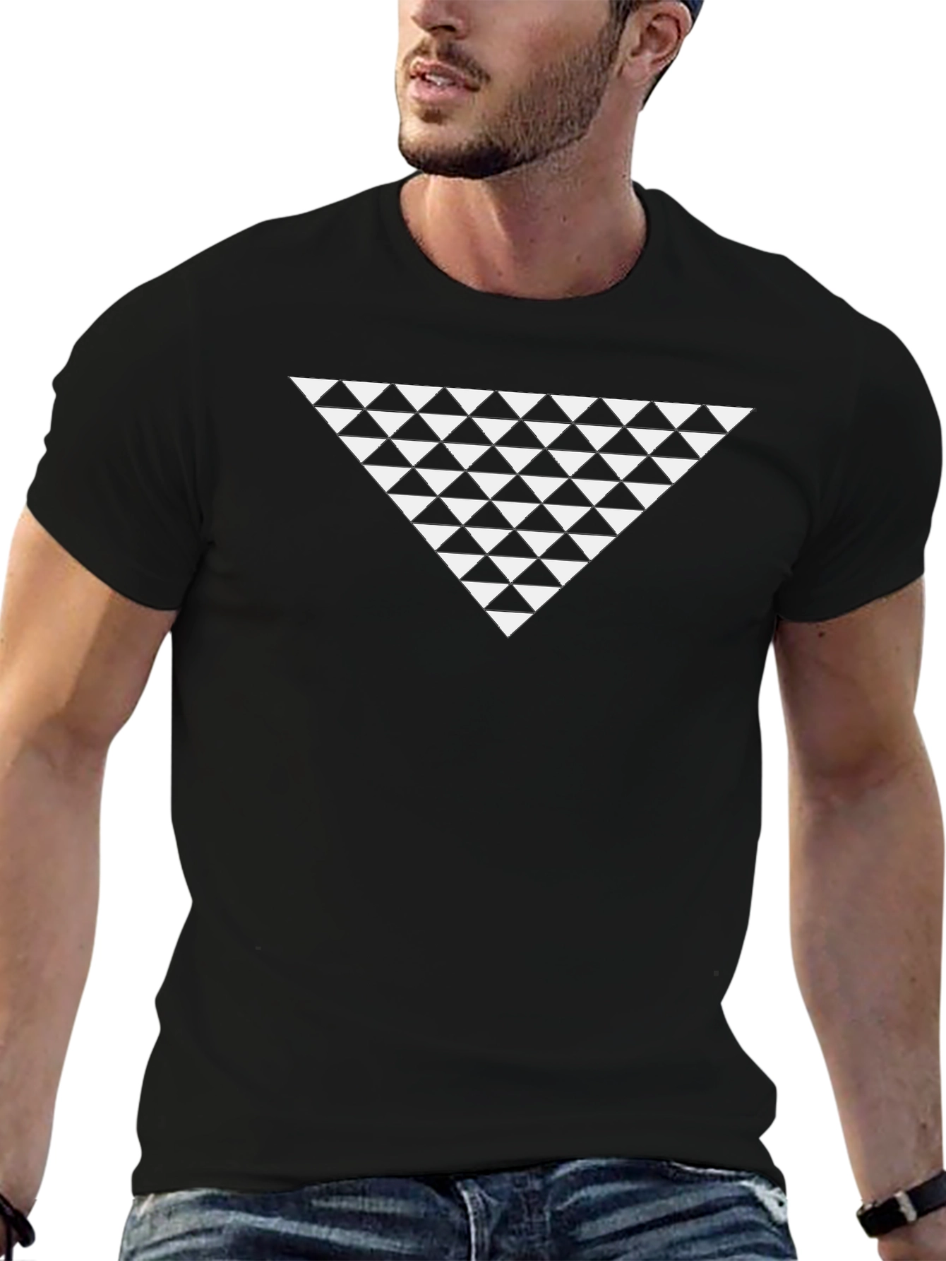 Geometric Triangle Pattern Black T-Shirt