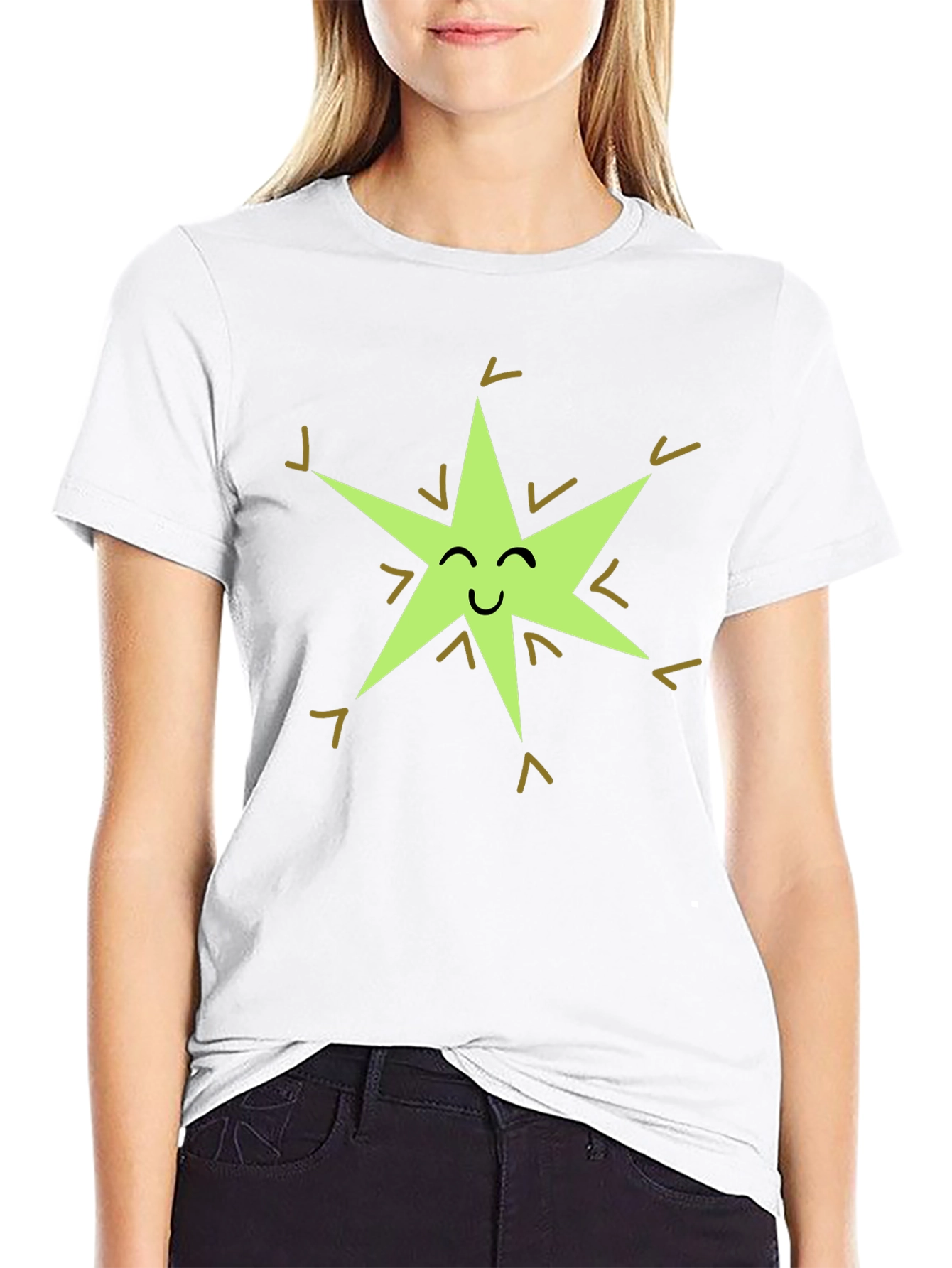 Happy Star Graphic Tee - Black Cotton Blend