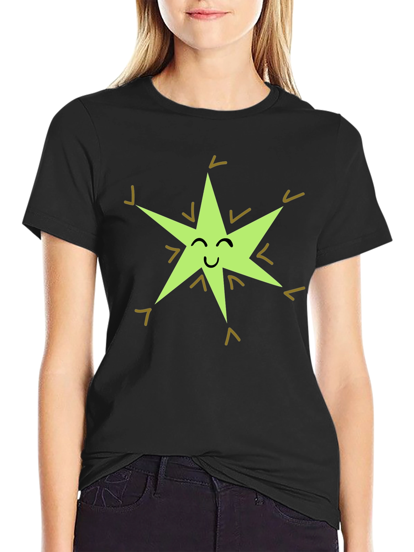 Happy Star Graphic Tee - Black Cotton Blend