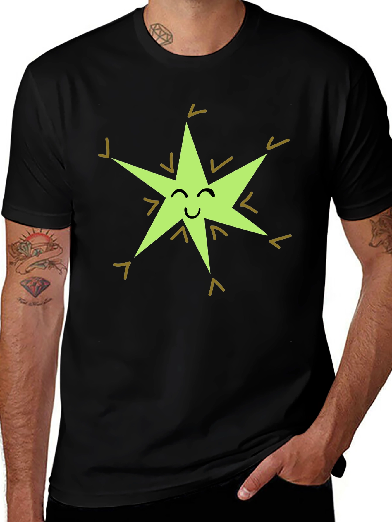 Happy Star Graphic Tee - Black Cotton Blend