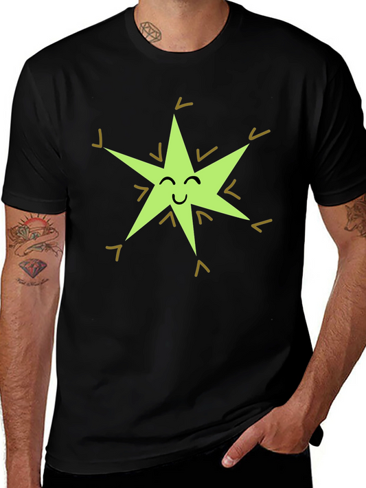 Happy Star Graphic Tee - Black Cotton Blend