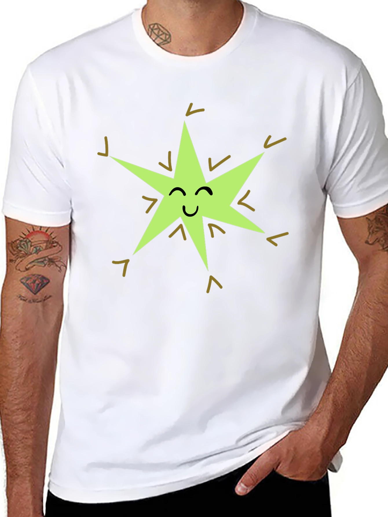 Happy Star Graphic Tee - Black Cotton Blend