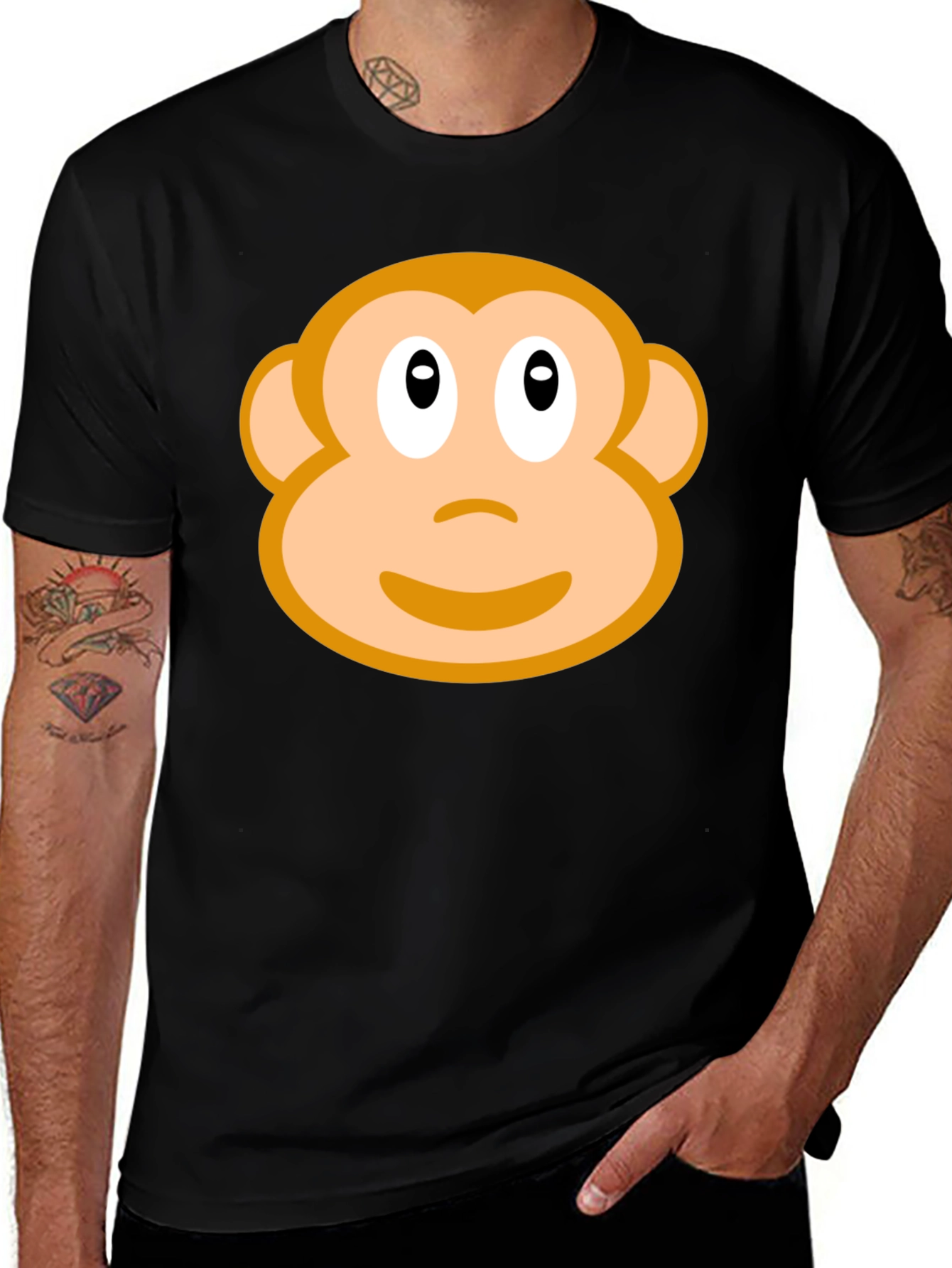 Monkey Face Graphic T-Shirt - Black Crew Neck