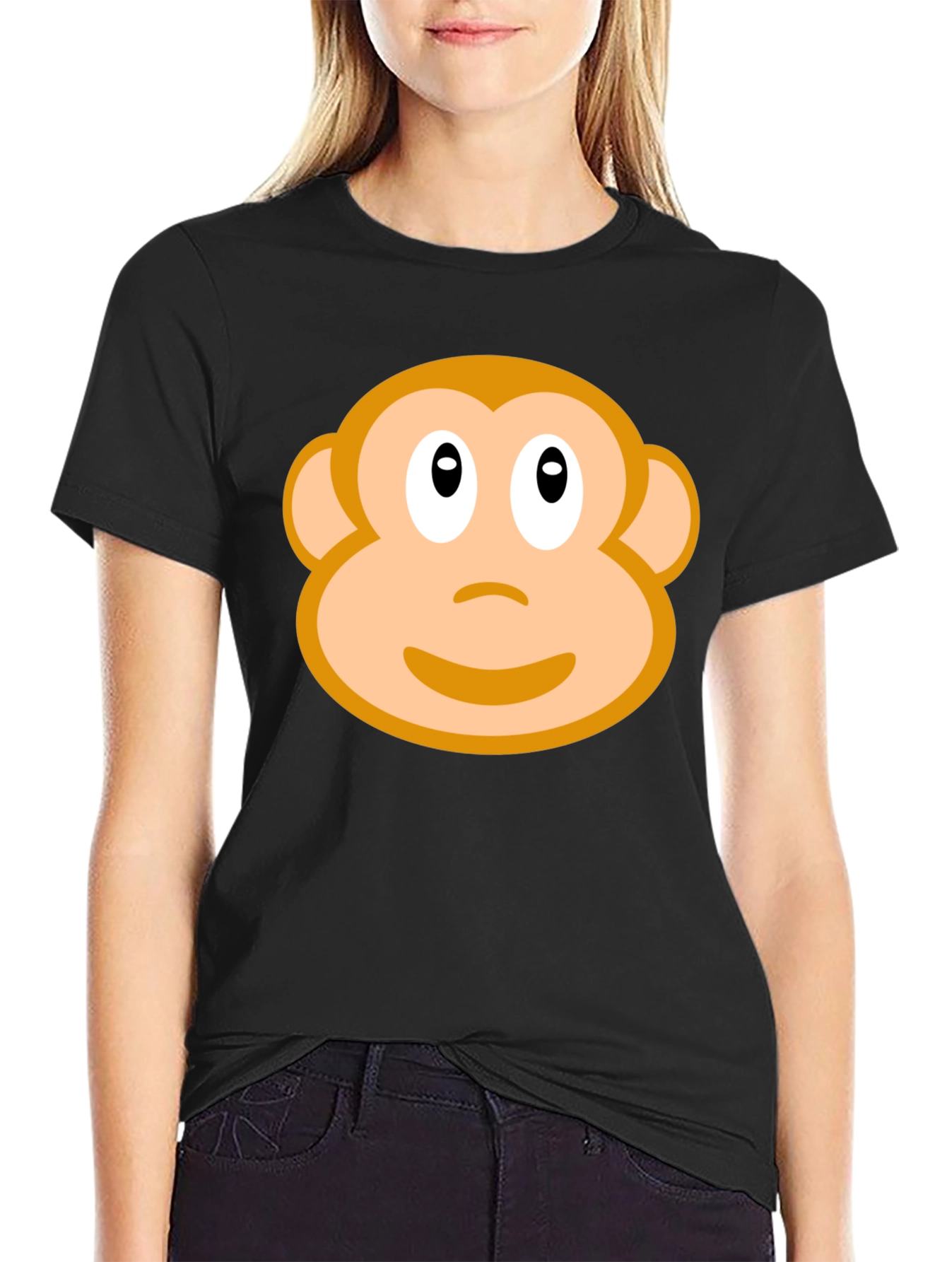 Monkey Face Graphic T-Shirt - Black Crew Neck