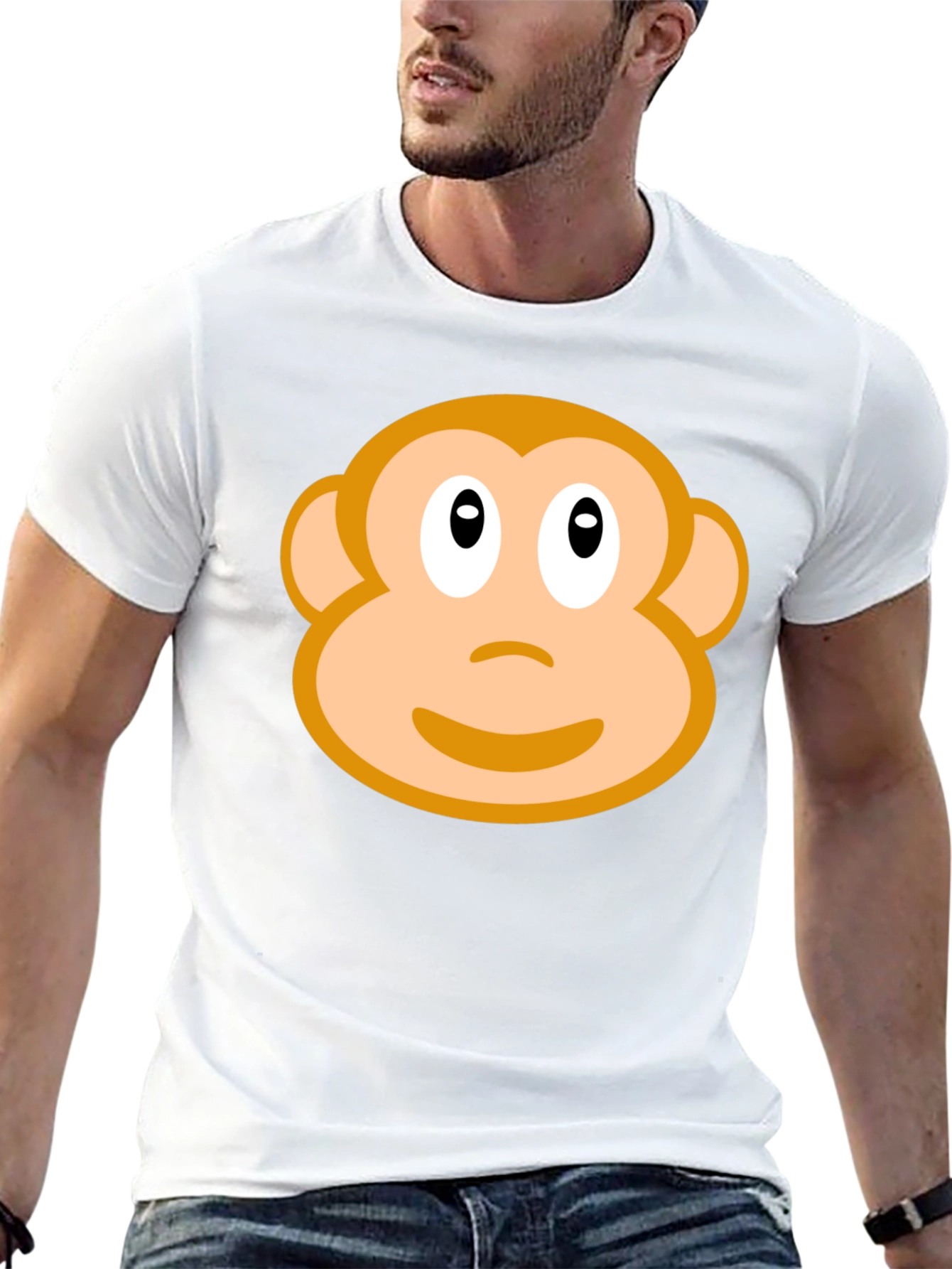 Monkey Face Graphic T-Shirt - Black Crew Neck