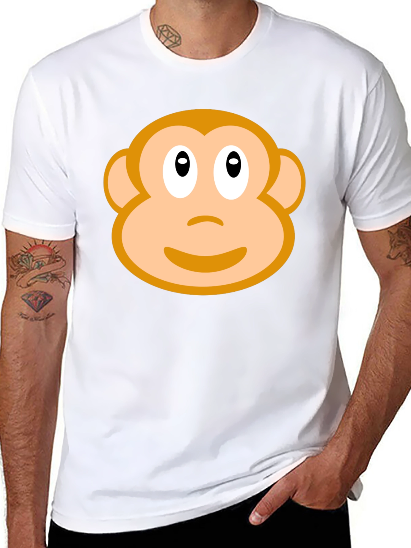 Monkey Face Graphic T-Shirt - Black Crew Neck