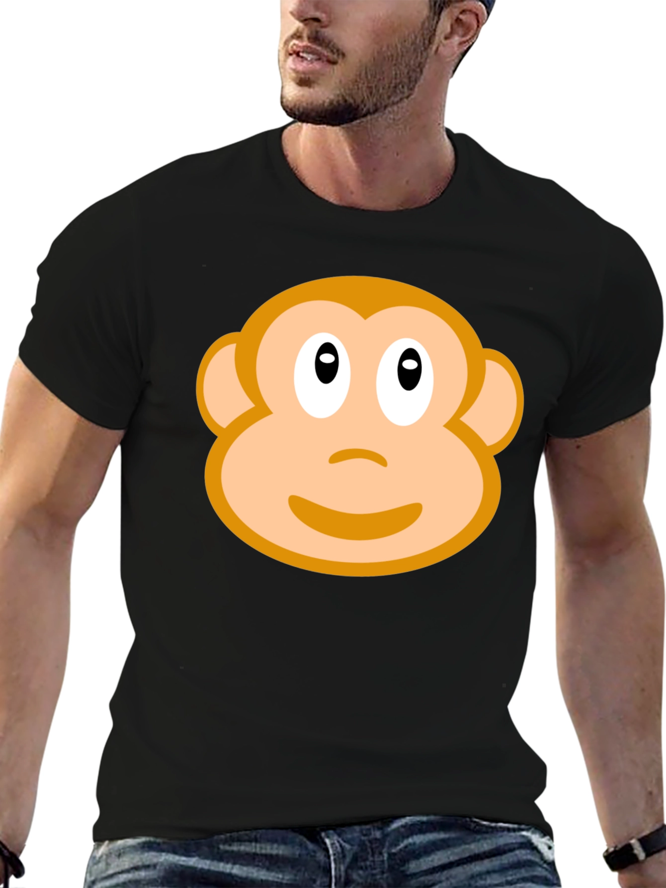 Monkey Face Graphic T-Shirt - Black Crew Neck