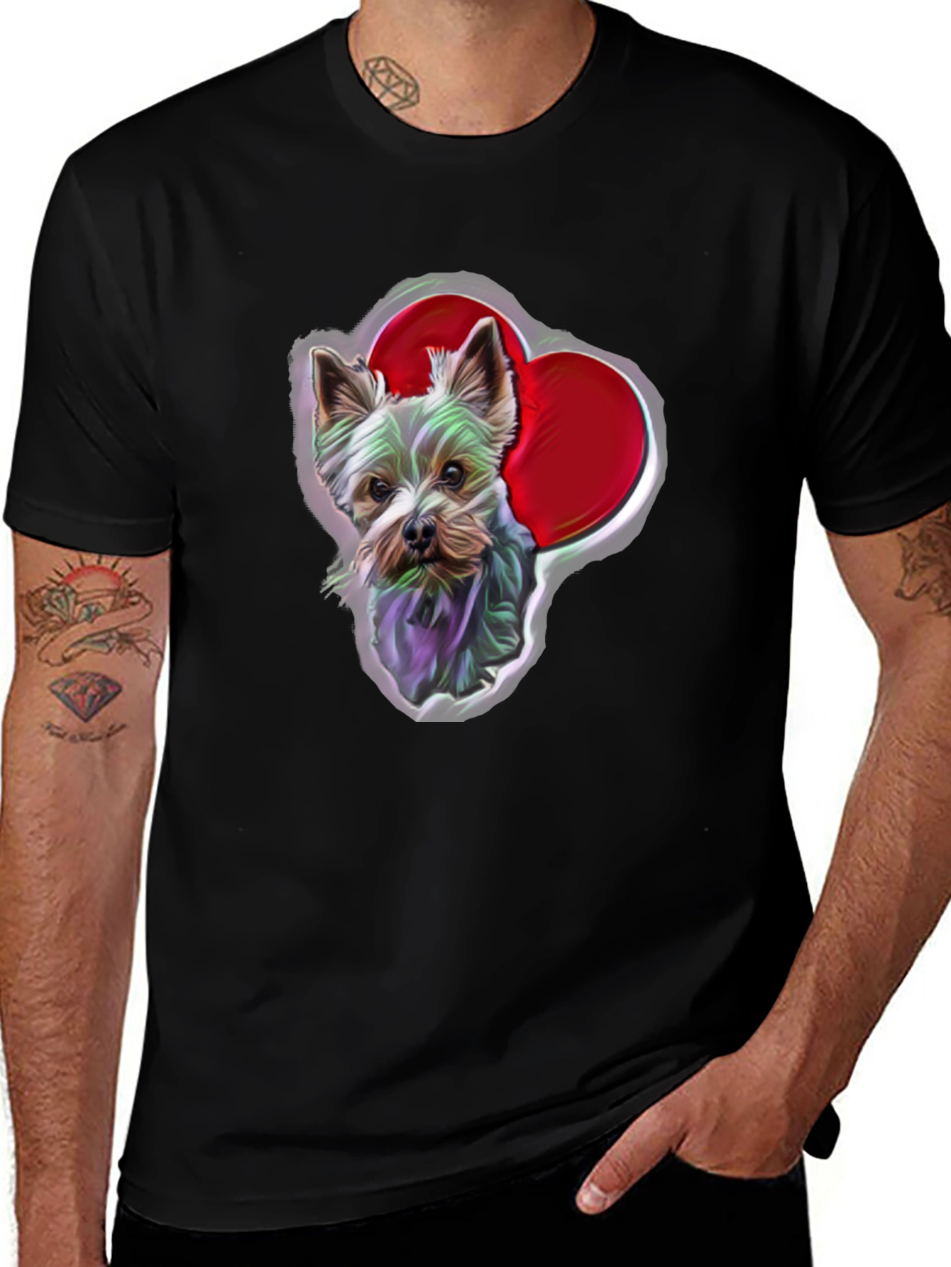 Dog Lover T-Shirt - Yorkshire Terrier with Hearts