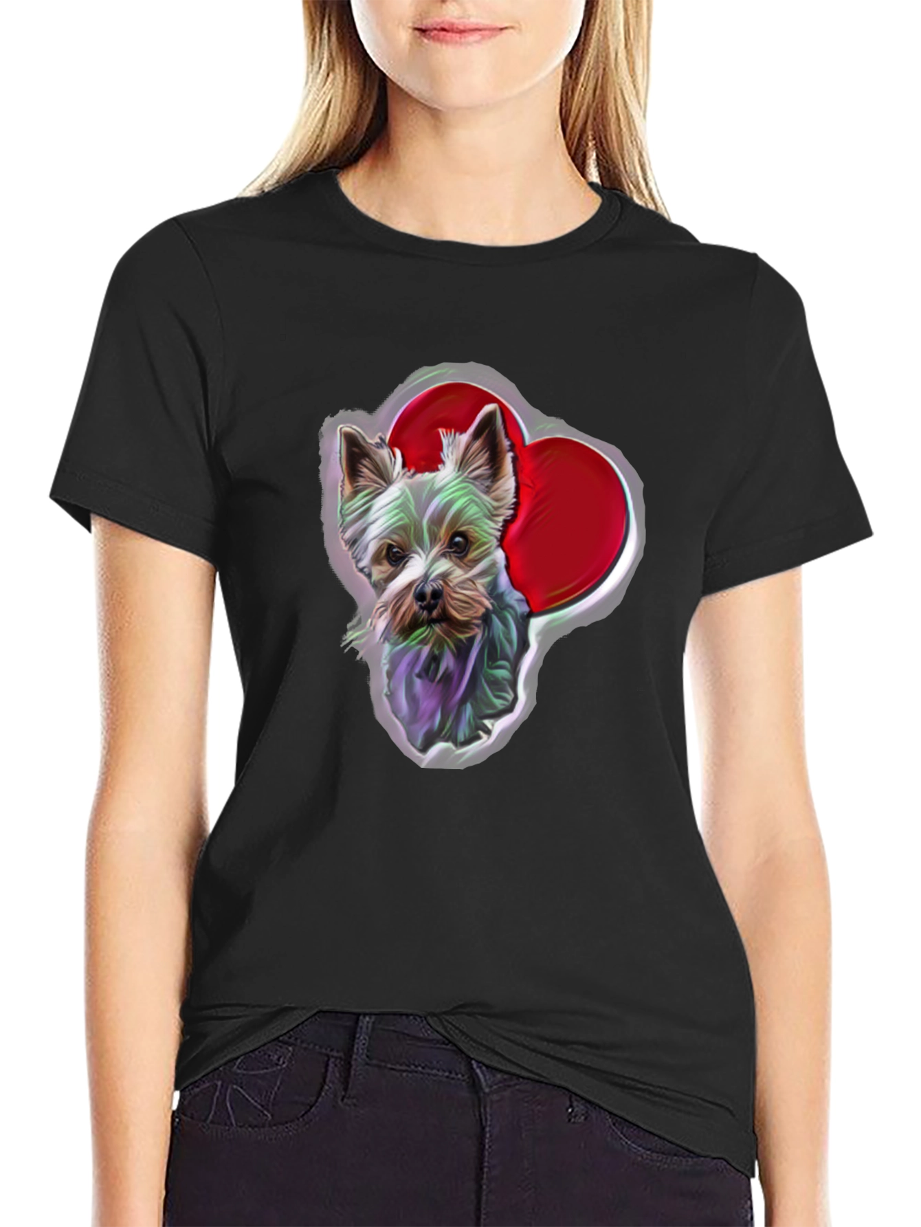 Dog Lover T-Shirt - Yorkshire Terrier with Hearts