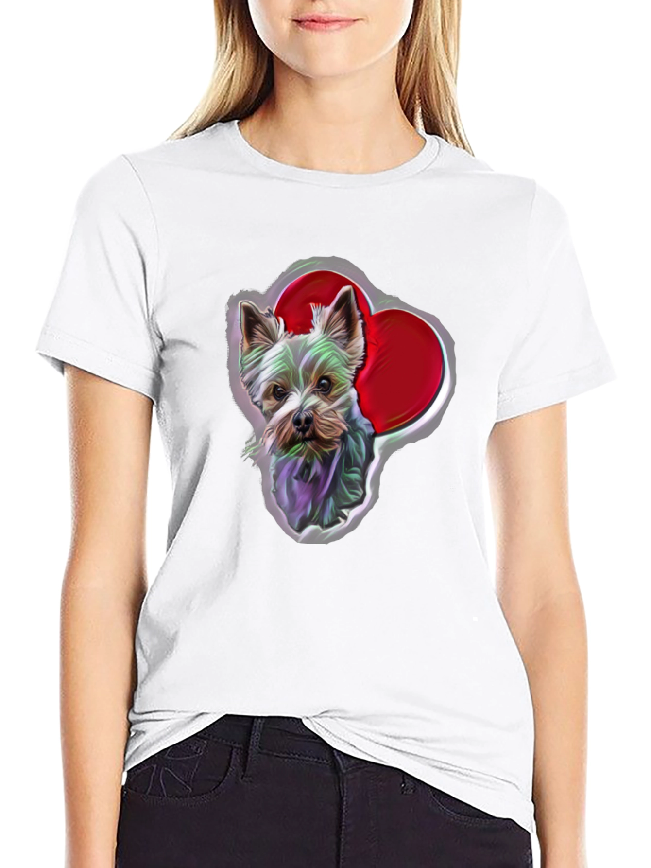 Dog Lover T-Shirt - Yorkshire Terrier with Hearts