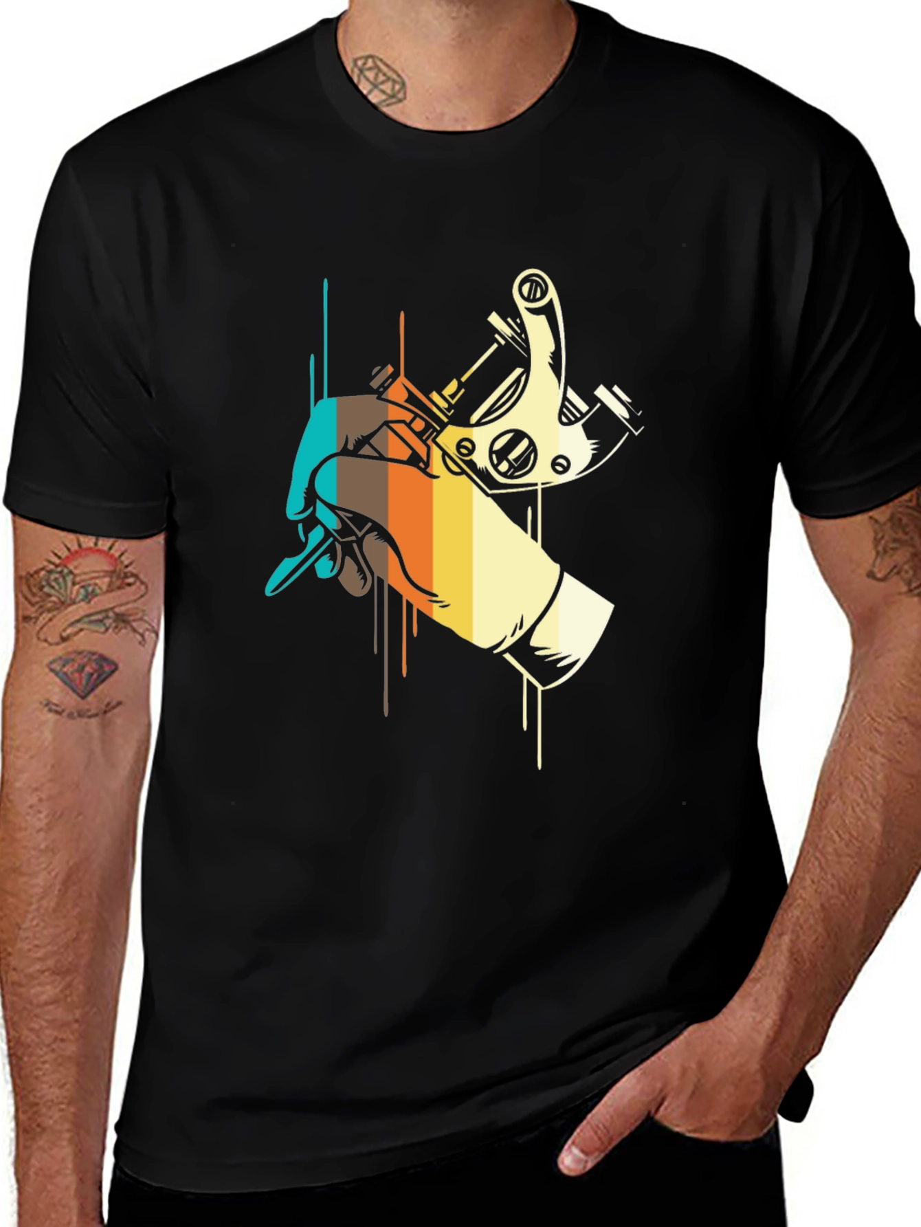 Tattoo Machine Graphic Tee - Retro Design Black T-Shirt