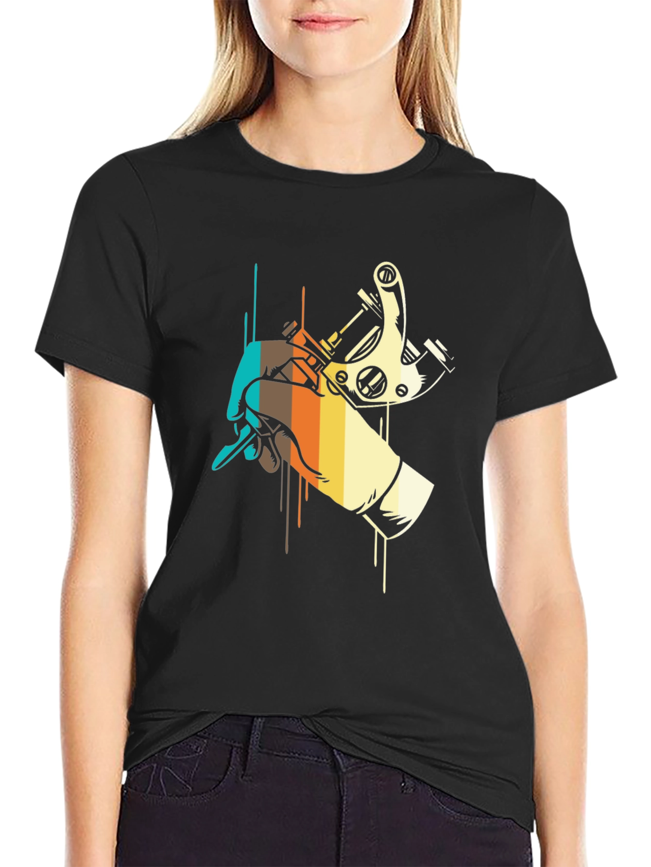 Tattoo Machine Graphic Tee - Retro Design Black T-Shirt