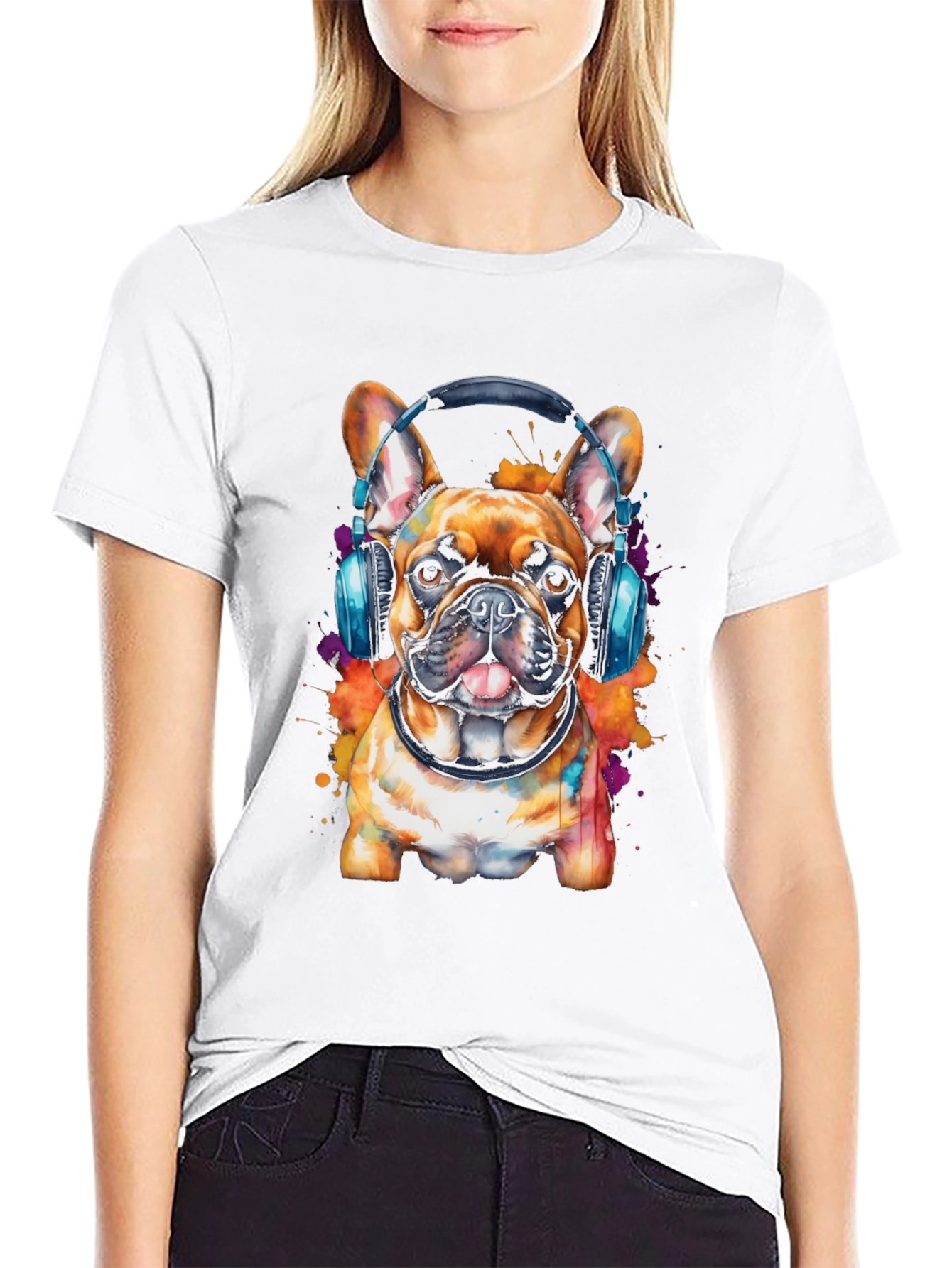 Dog Lover T-Shirt: Bulldog with Headphones