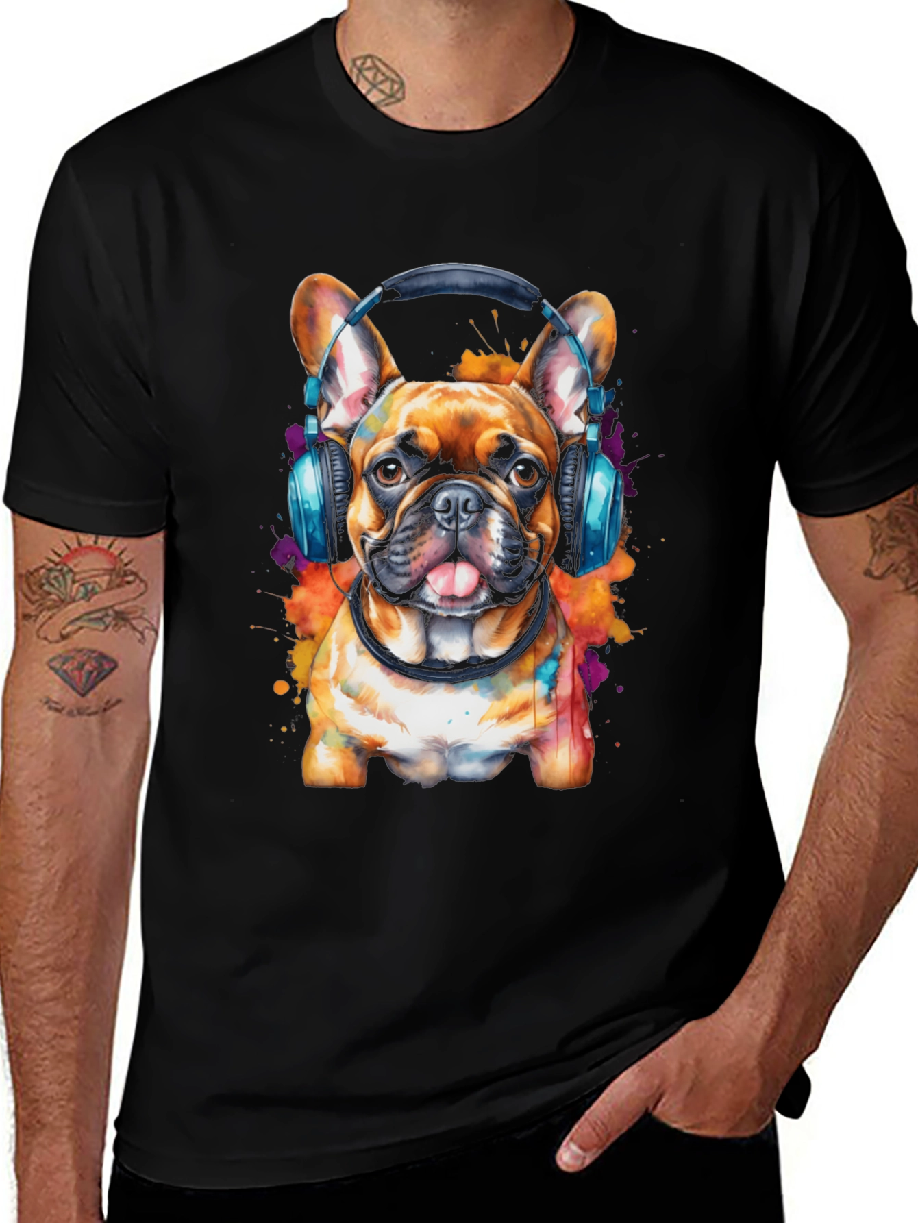 Dog Lover T-Shirt: Bulldog with Headphones
