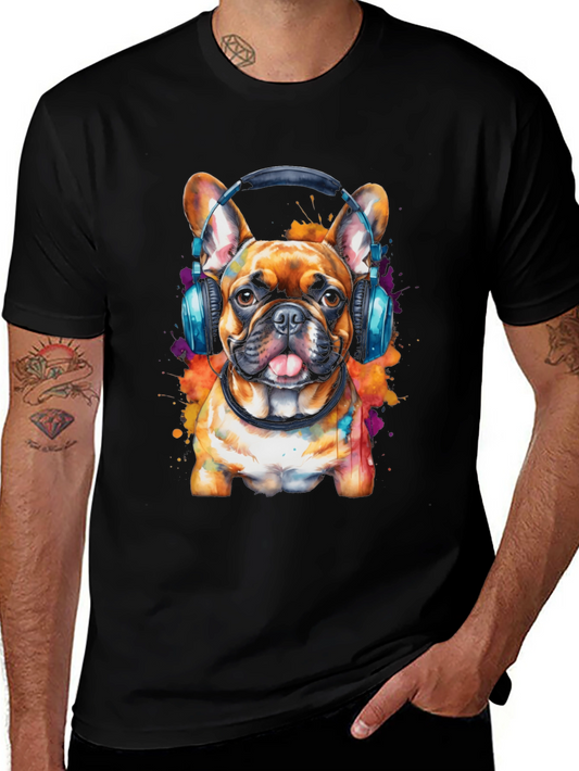Dog Lover T-Shirt: Bulldog with Headphones