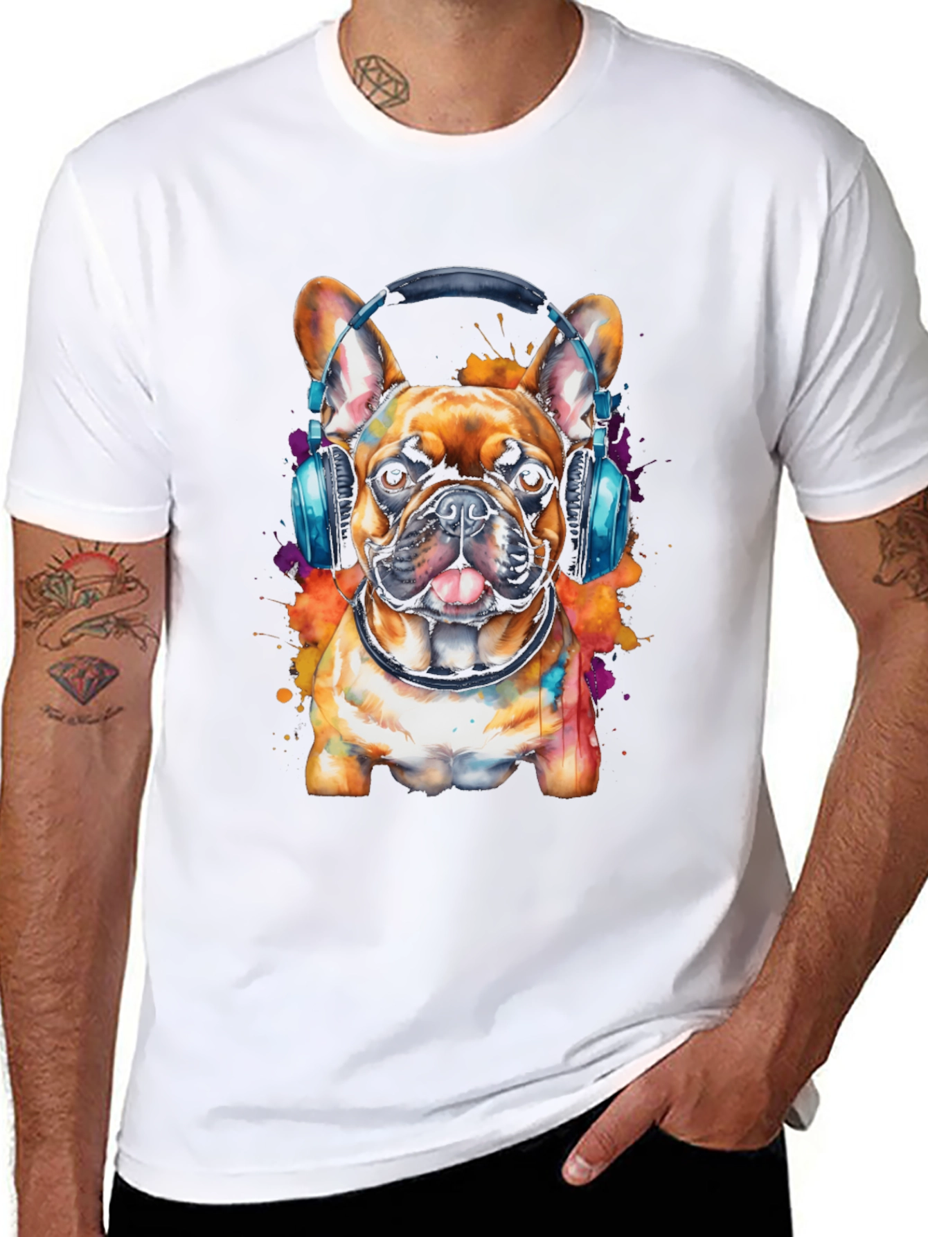 Dog Lover T-Shirt: Bulldog with Headphones