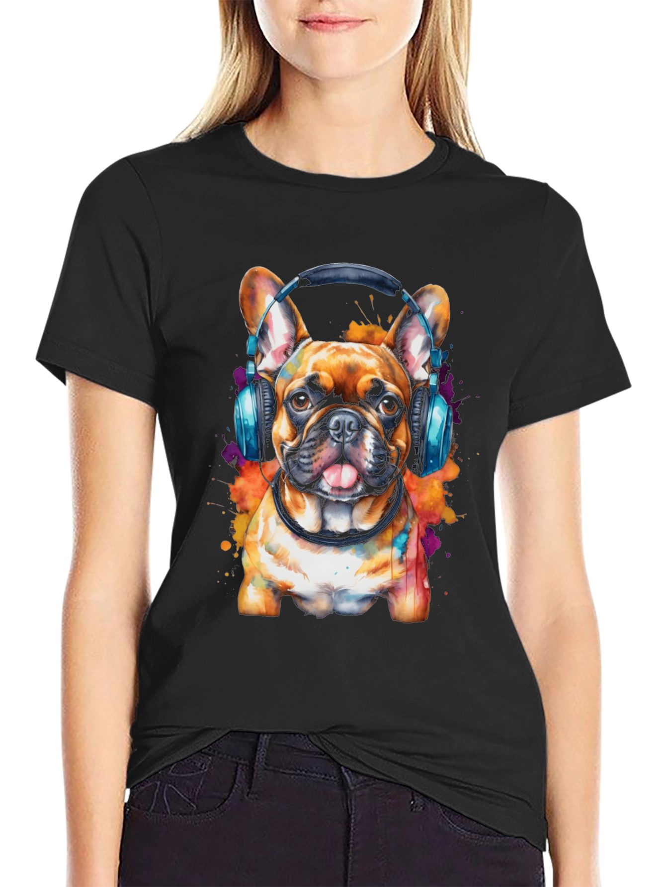 Dog Lover T-Shirt: Bulldog with Headphones