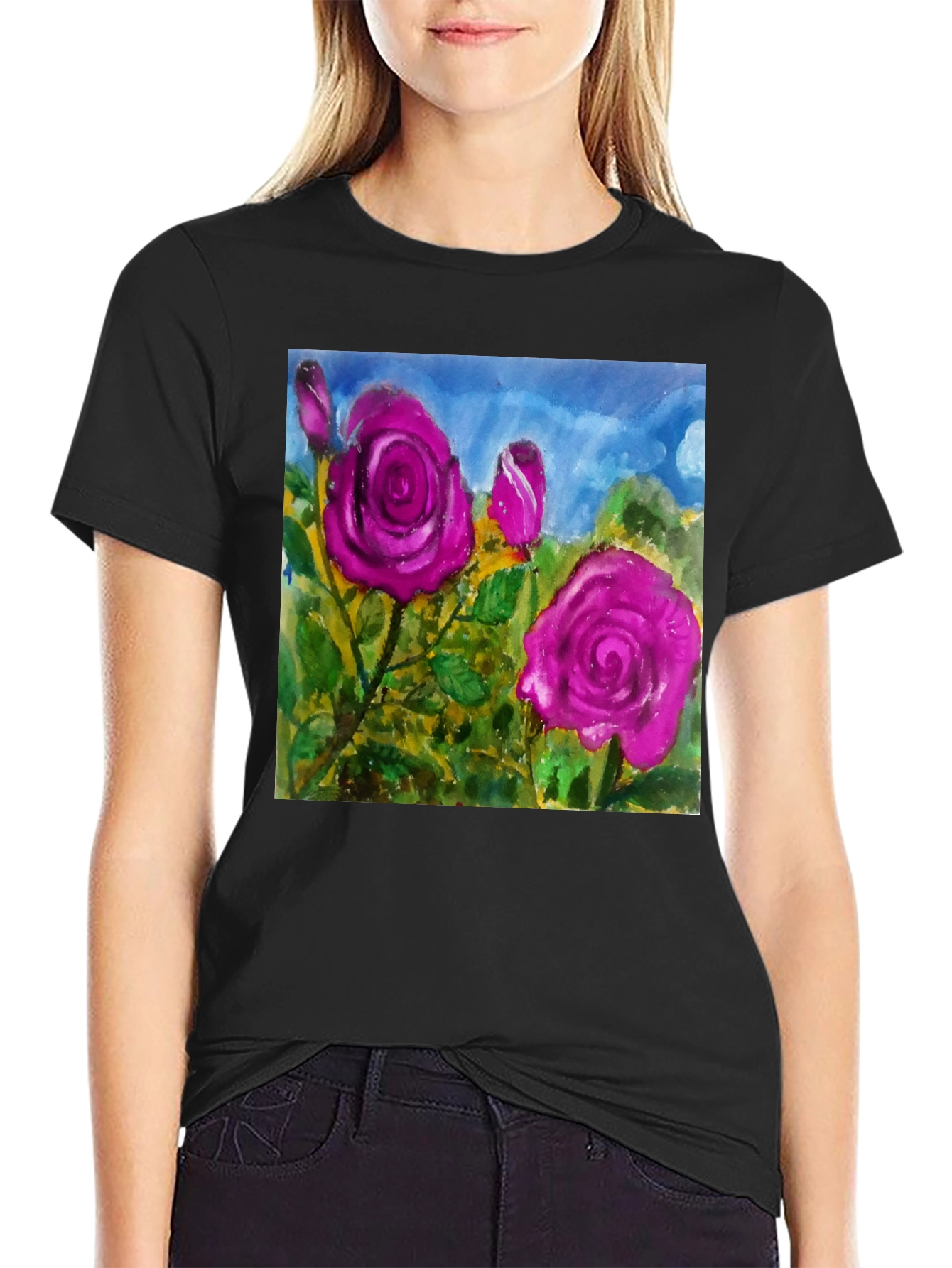 Floral Rose T-Shirt - Artistic Graphic Tee