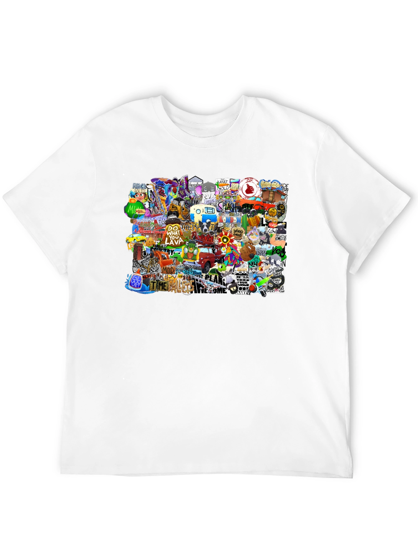 Funky Patchwork Graphic Print Black T-Shirt
