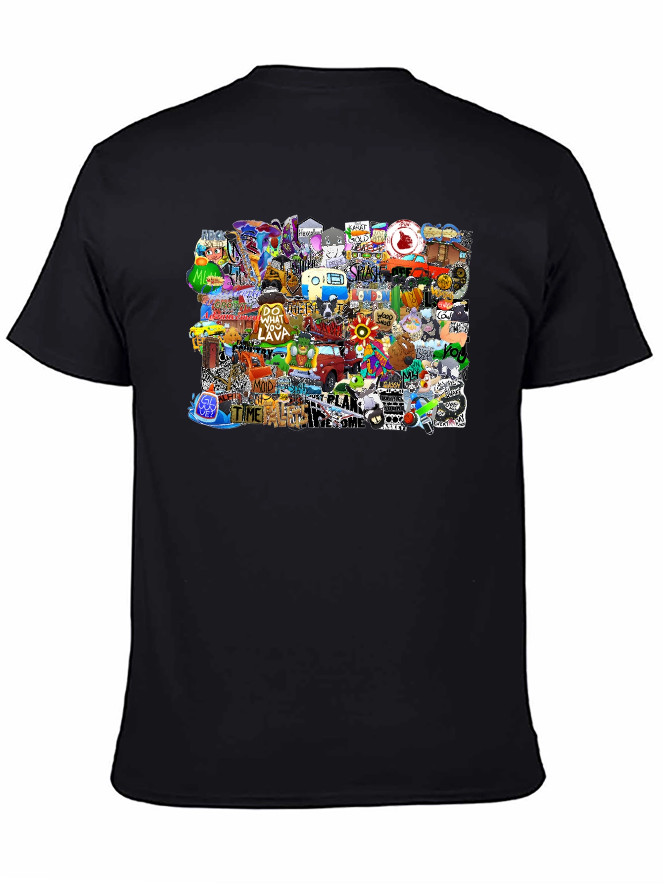 Funky Patchwork Graphic Print Black T-Shirt