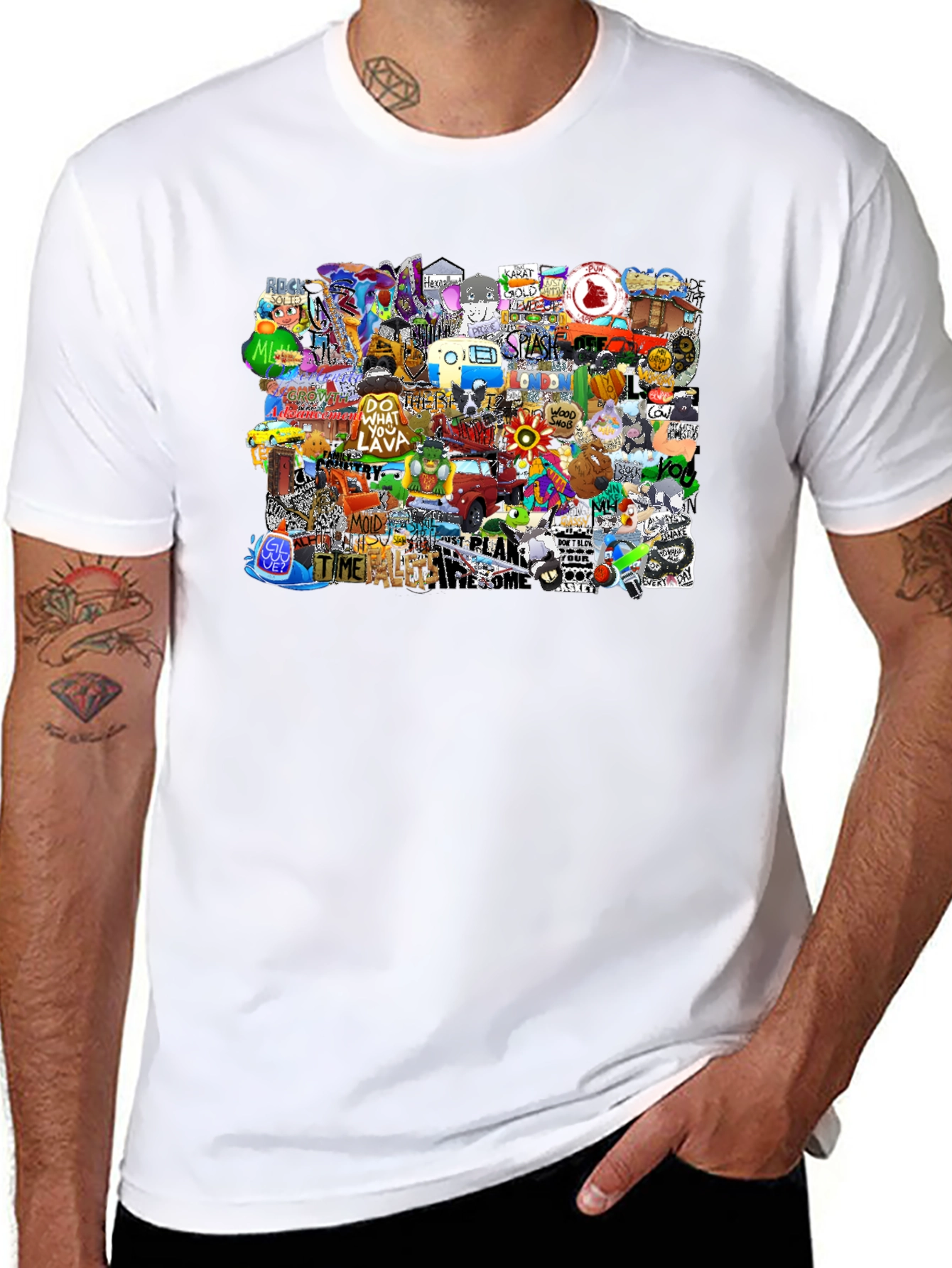 Funky Patchwork Graphic Print Black T-Shirt