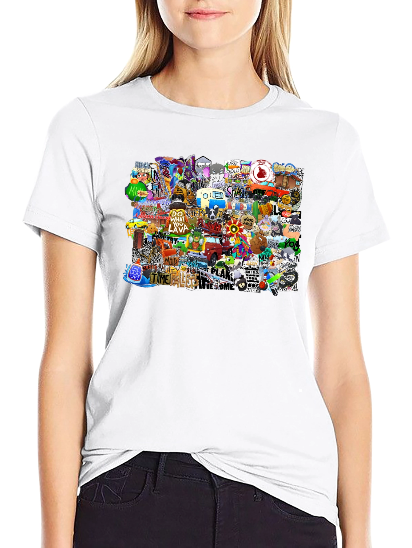 Funky Patchwork Graphic Print Black T-Shirt