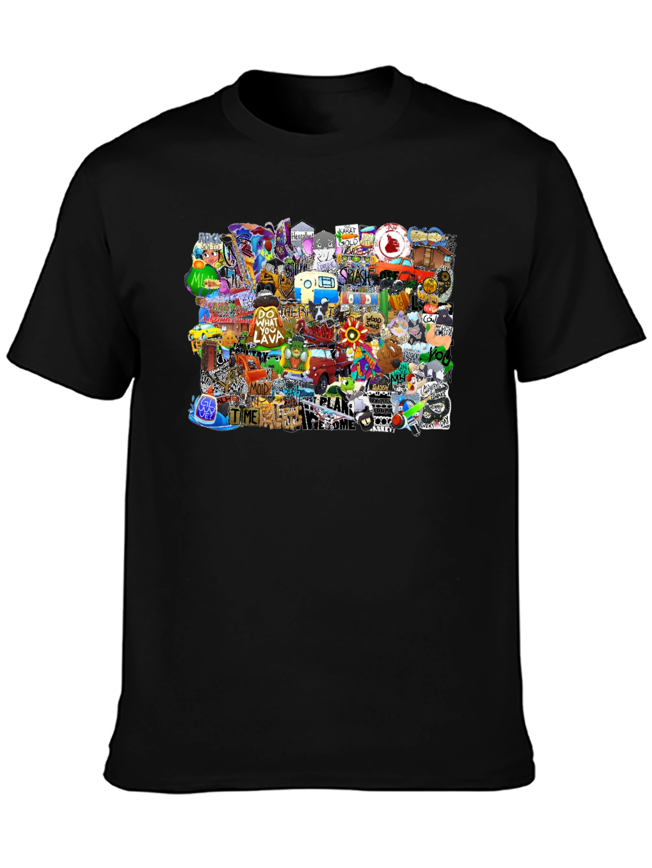 Funky Patchwork Graphic Print Black T-Shirt