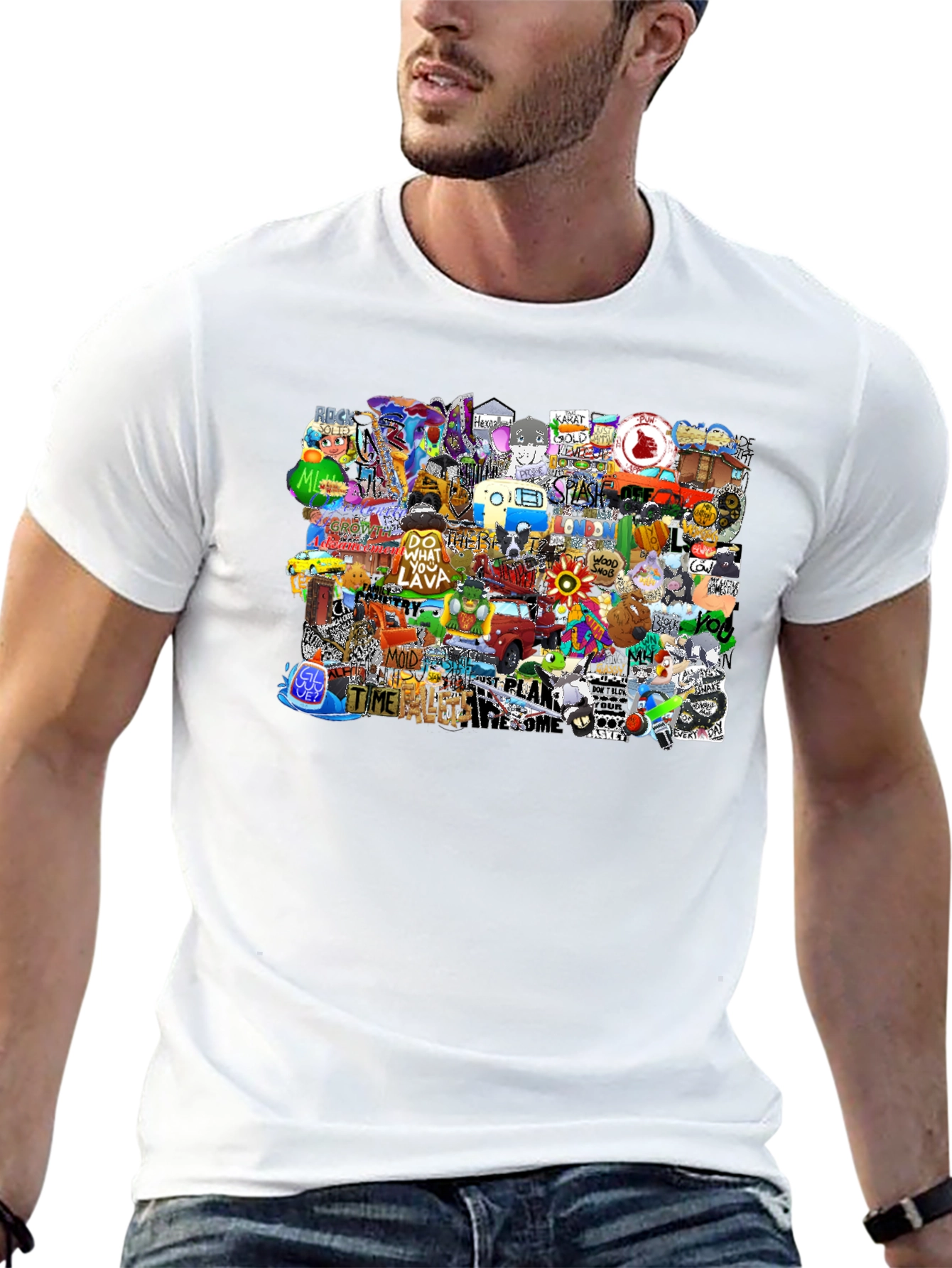 Funky Patchwork Graphic Print Black T-Shirt