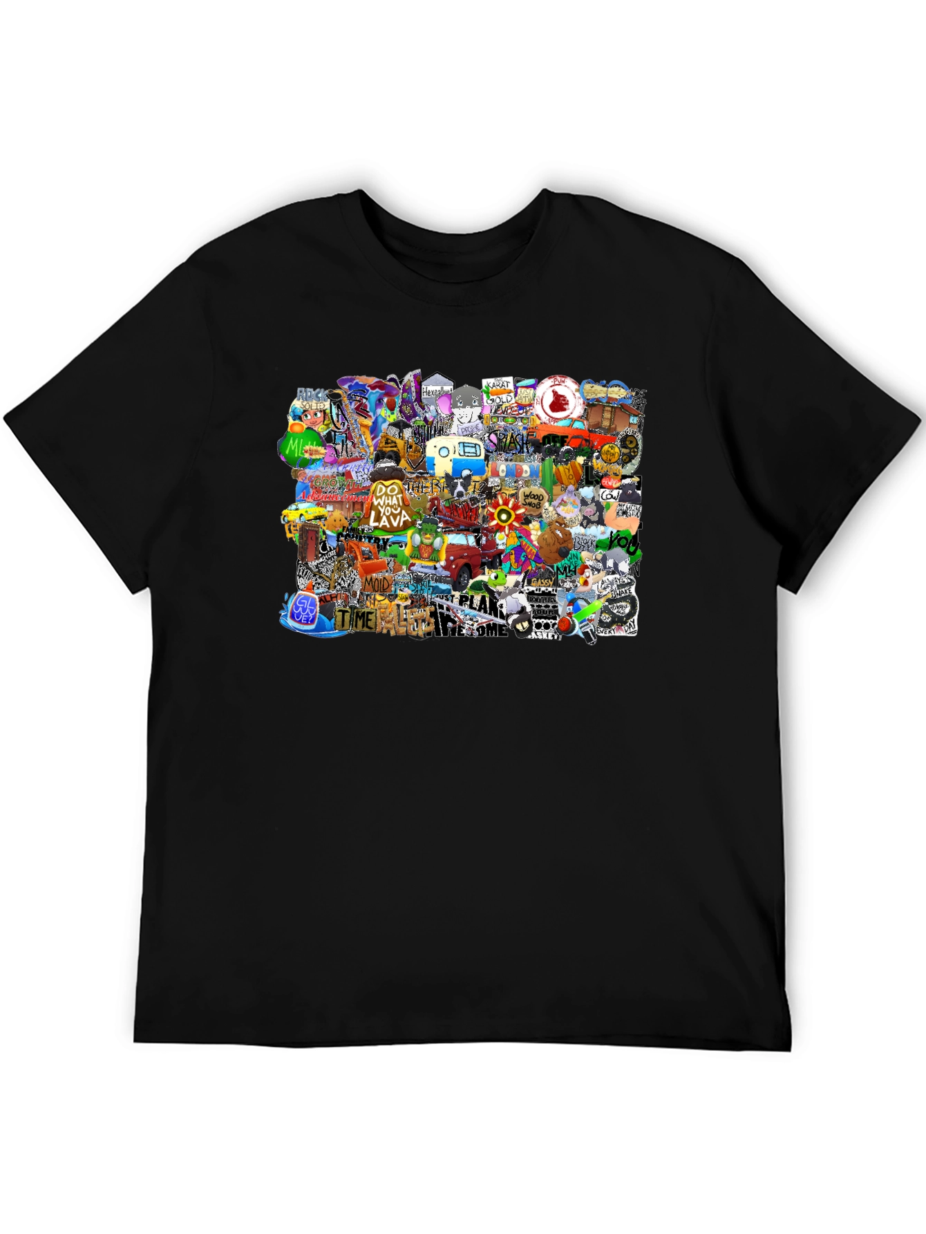 Funky Patchwork Graphic Print Black T-Shirt