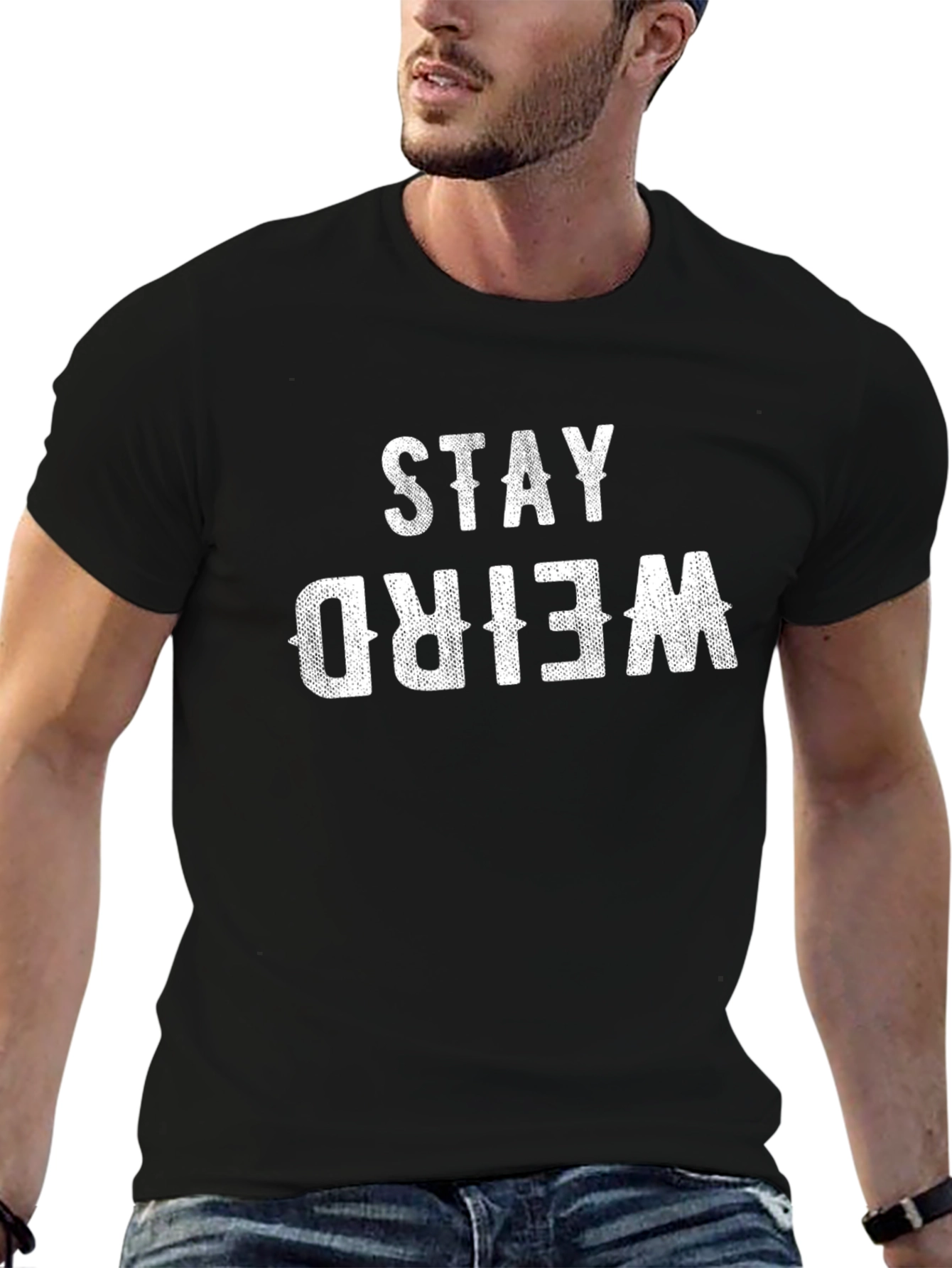 Stay Weird Graphic T-Shirt - Black Cotton Tee