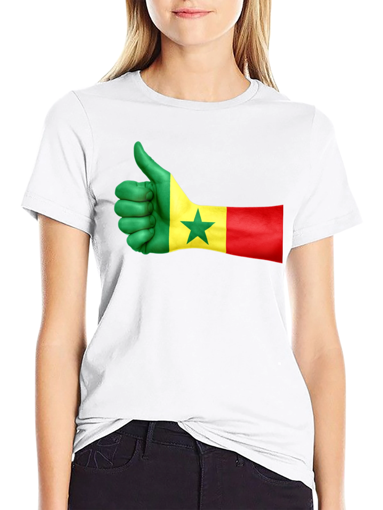 Senegal Flag Thumbs Up Graphic Tee - Black