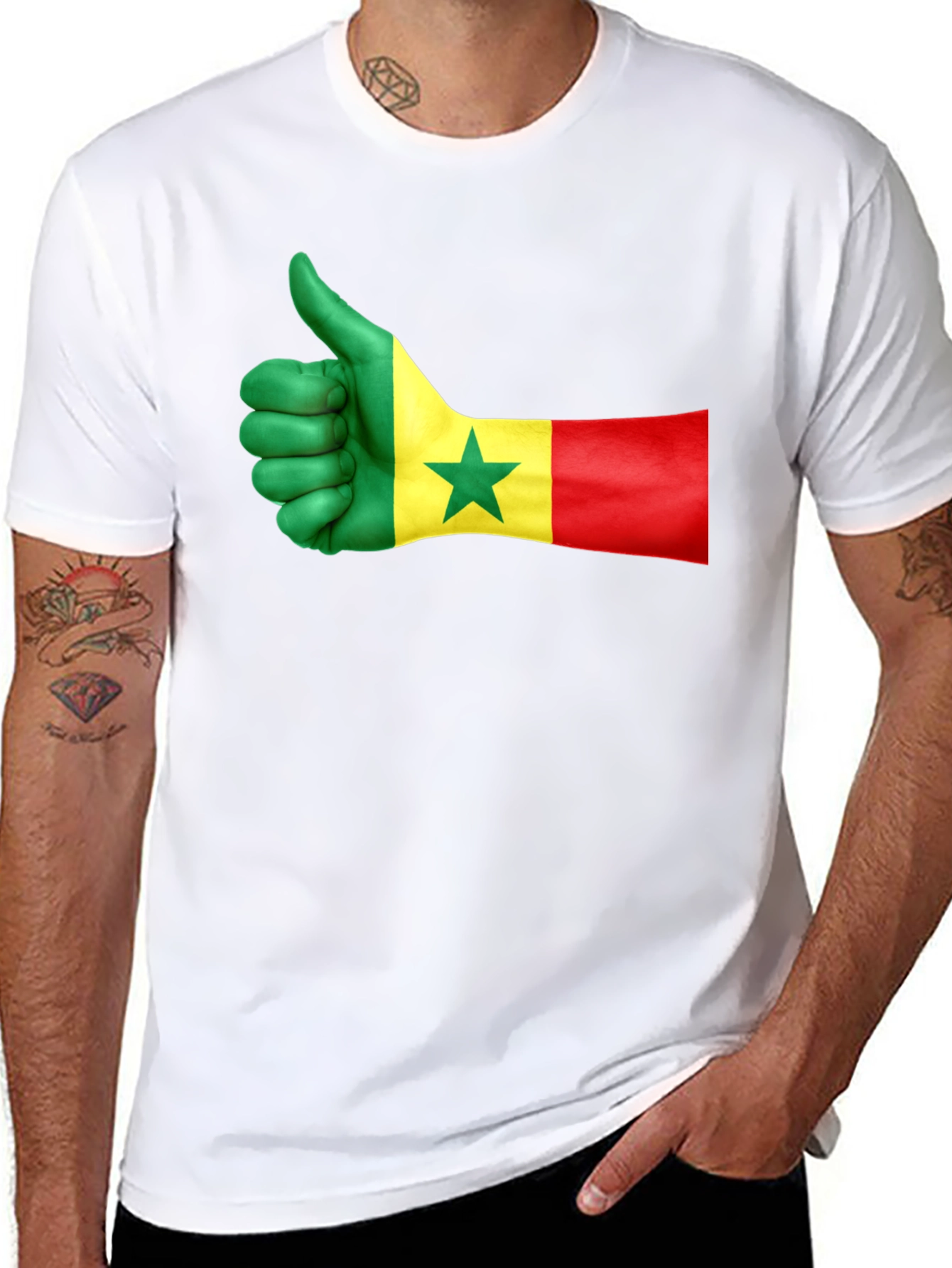 Senegal Flag Thumbs Up Graphic Tee - Black