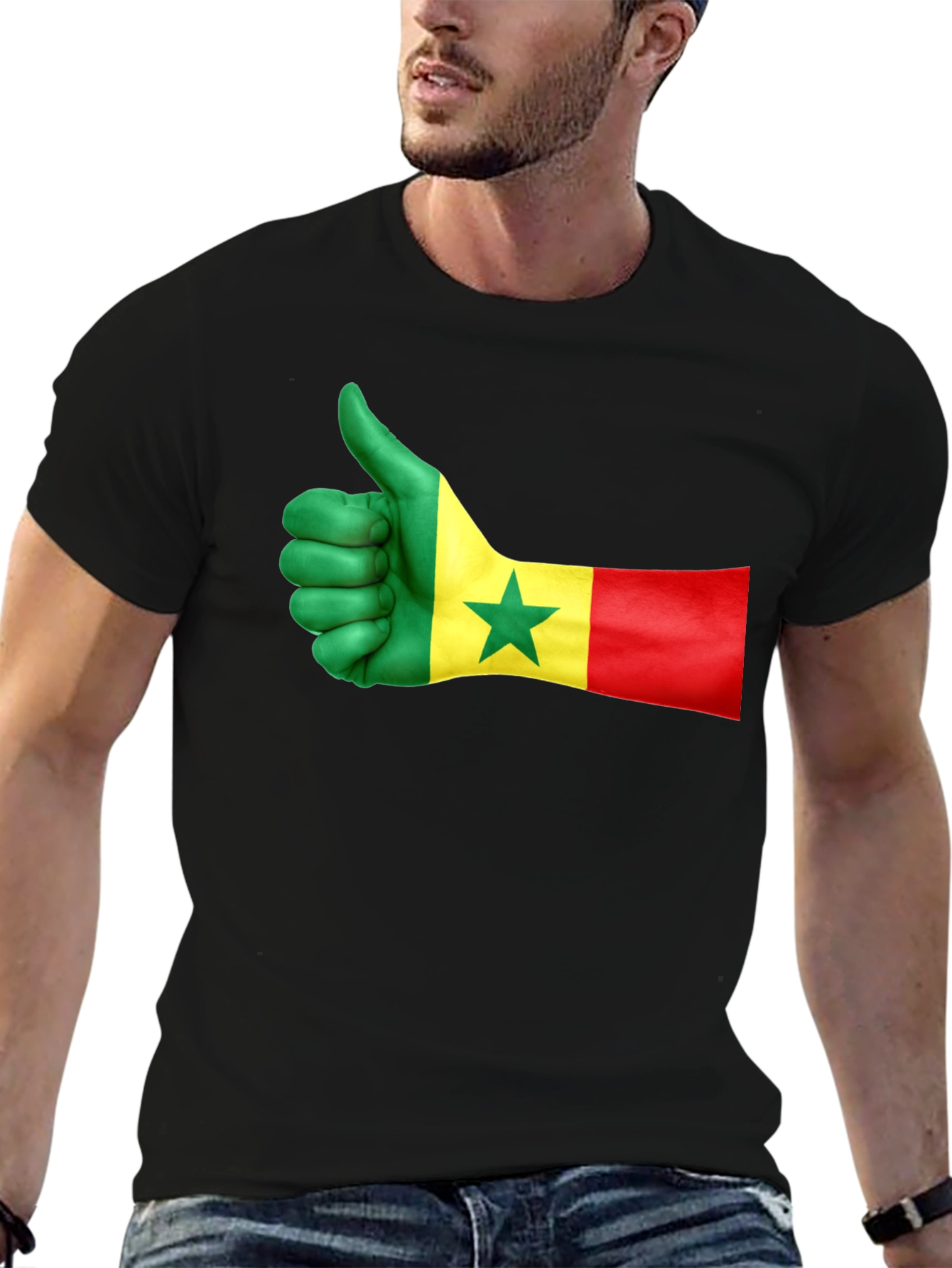 Senegal Flag Thumbs Up Graphic Tee - Black
