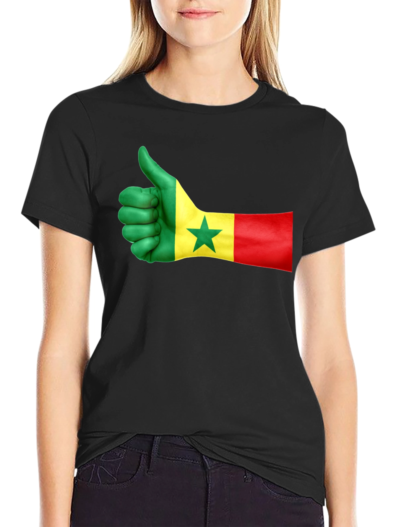 Senegal Flag Thumbs Up Graphic Tee - Black
