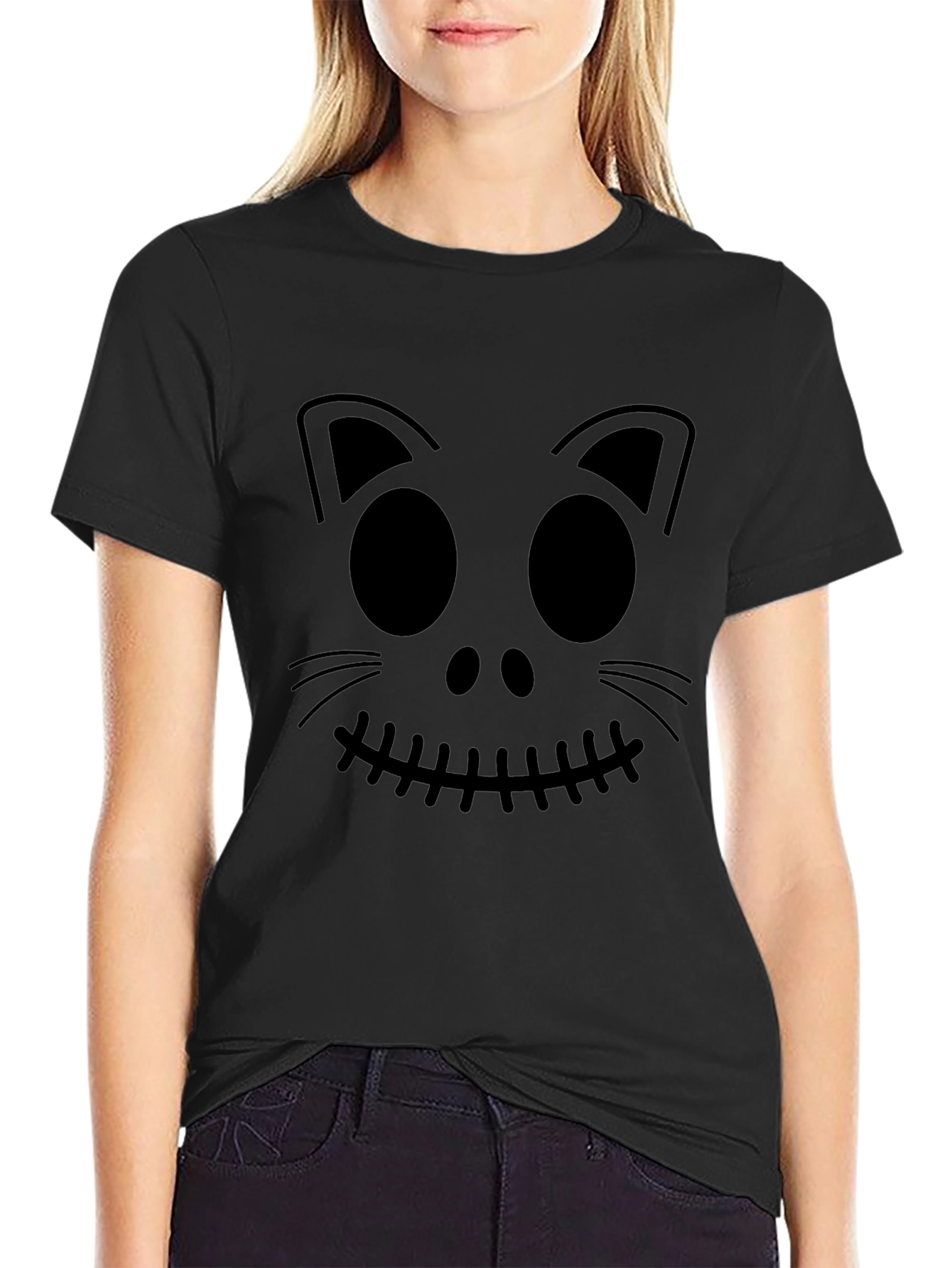 Halloween Cat Face Graphic Tee