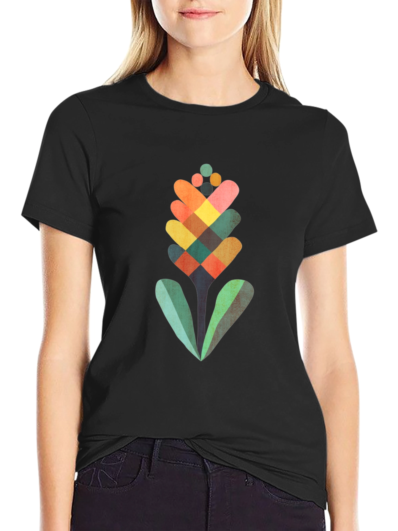 Geometric Flower Graphic Tee - Modern Art Shirt