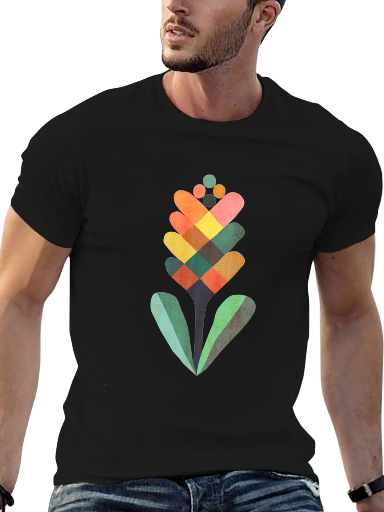 Geometric Flower Graphic Tee - Modern Art Shirt