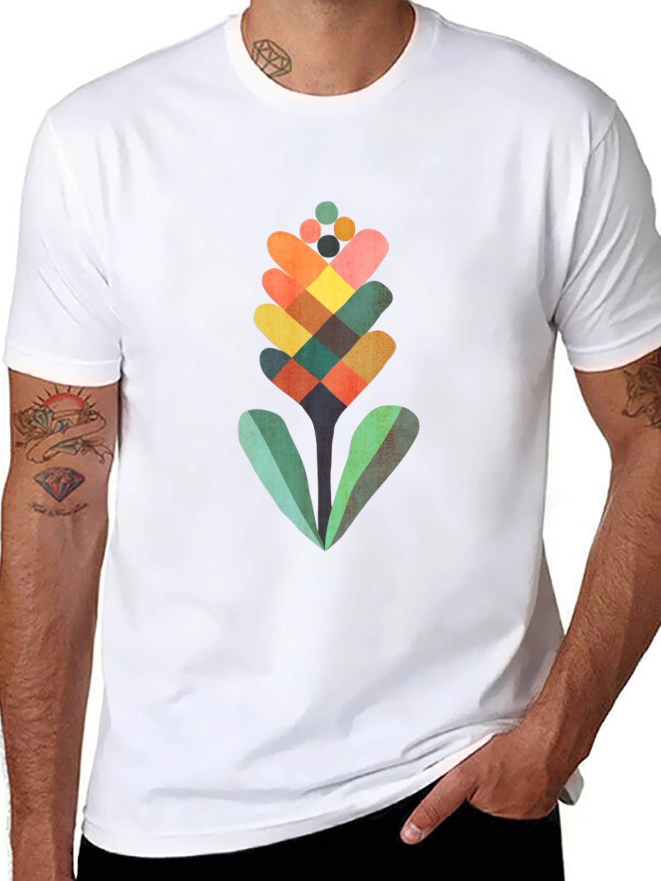 Geometric Flower Graphic Tee - Modern Art Shirt