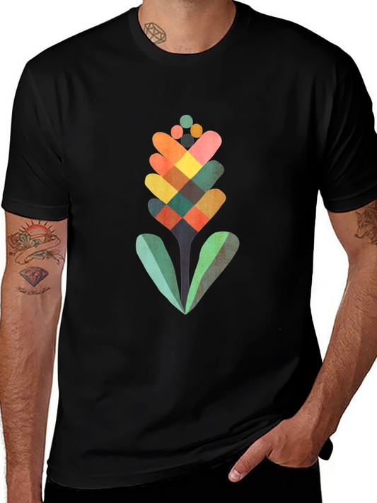 Geometric Flower Graphic Tee - Modern Art Shirt