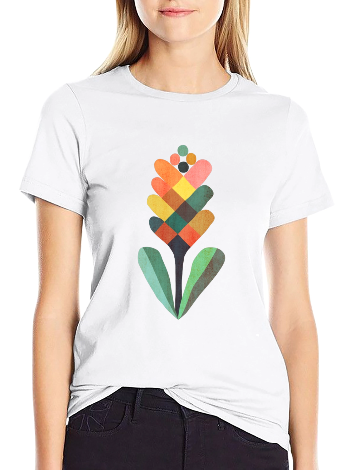 Geometric Flower Graphic Tee - Modern Art Shirt