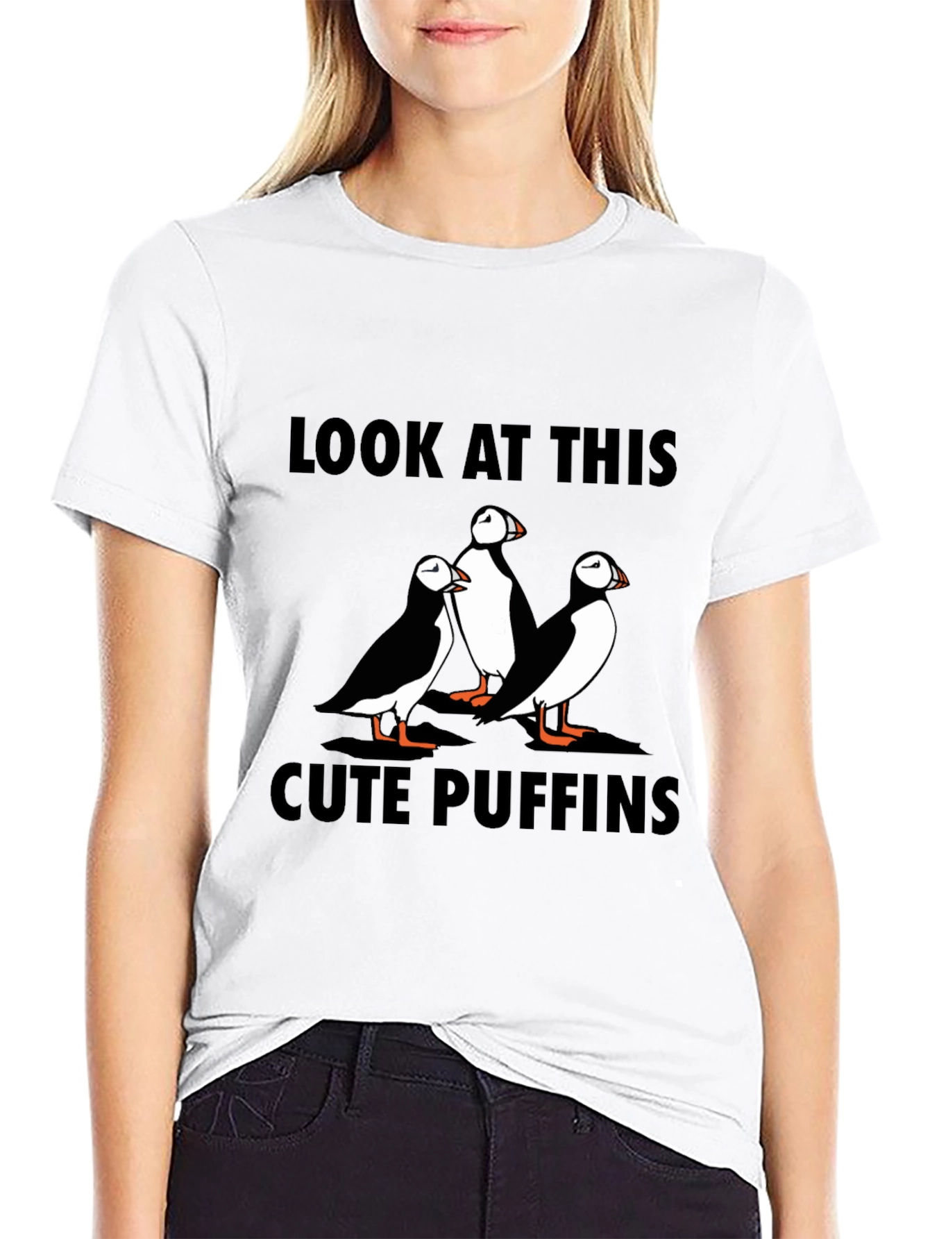 Cute Puffins Graphic Tee - Black T-Shirt