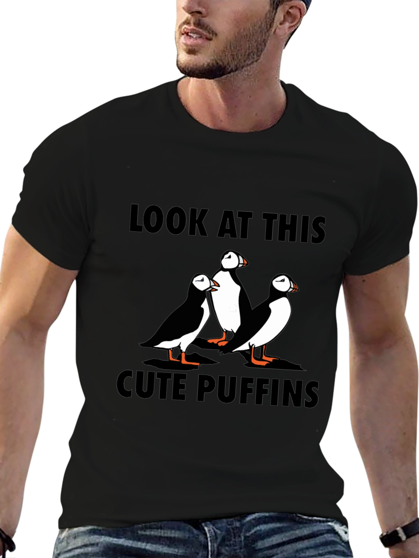 Cute Puffins Graphic Tee - Black T-Shirt