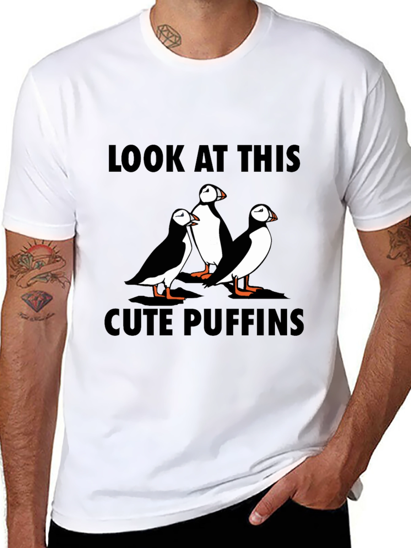 Cute Puffins Graphic Tee - Black T-Shirt