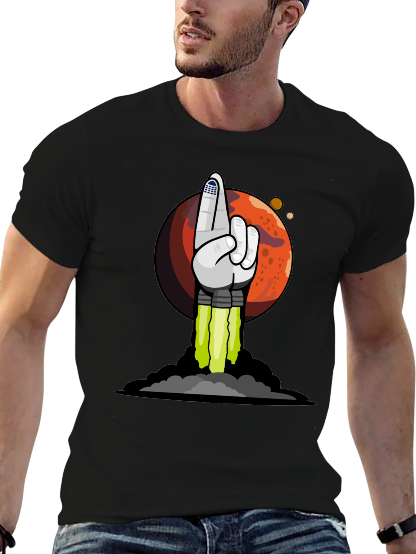 To the Moon Rocket Hand T-Shirt