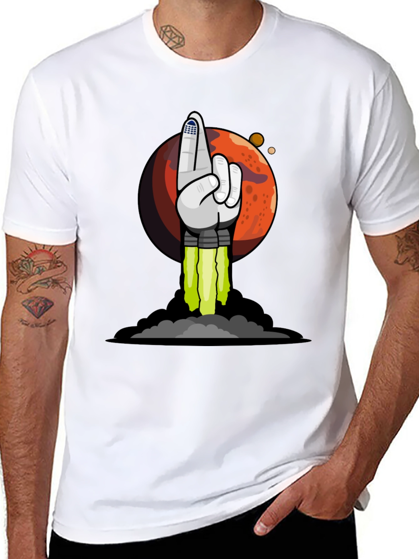 To the Moon Rocket Hand T-Shirt