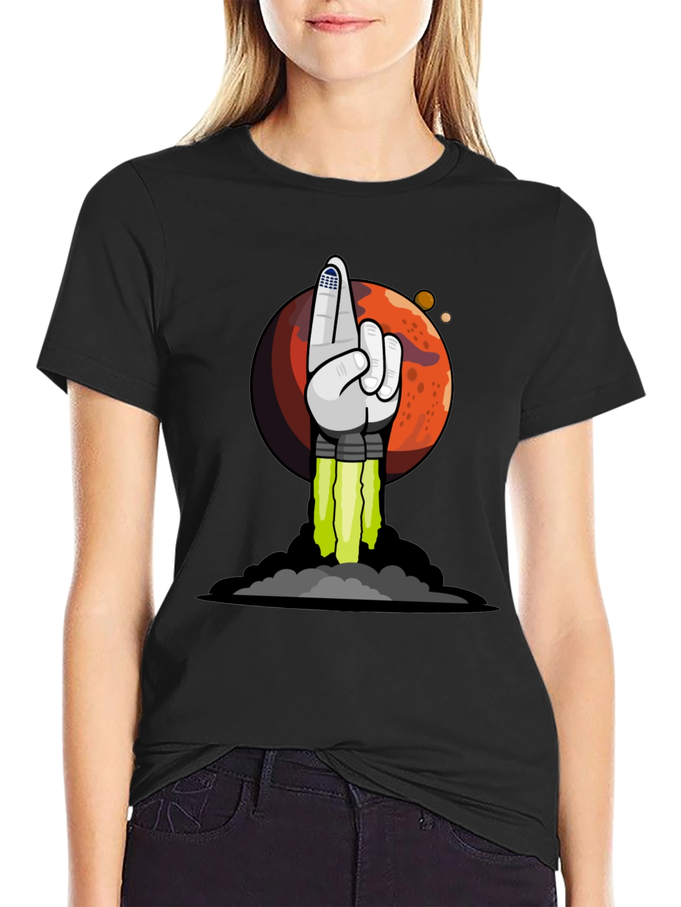 To the Moon Rocket Hand T-Shirt