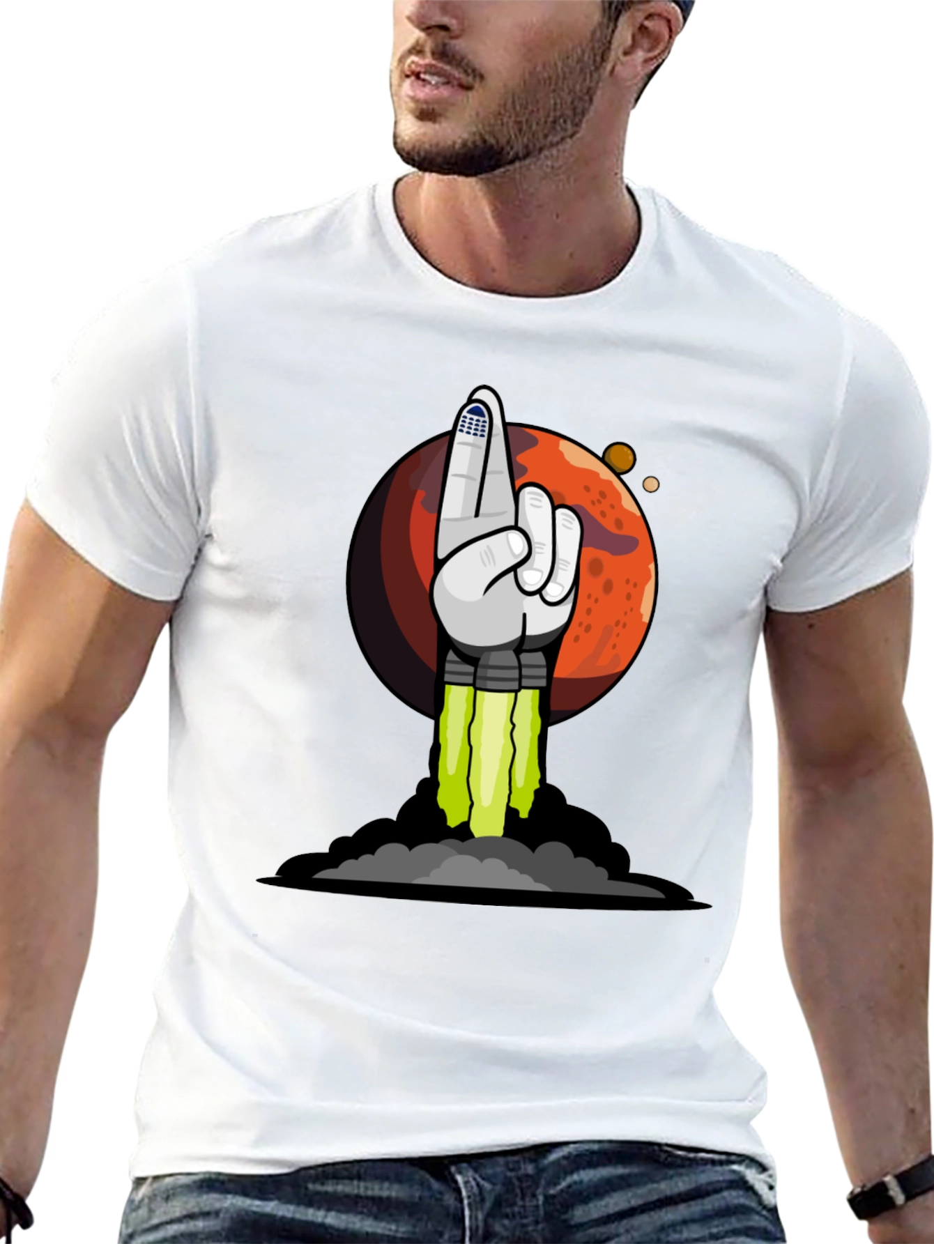 To the Moon Rocket Hand T-Shirt