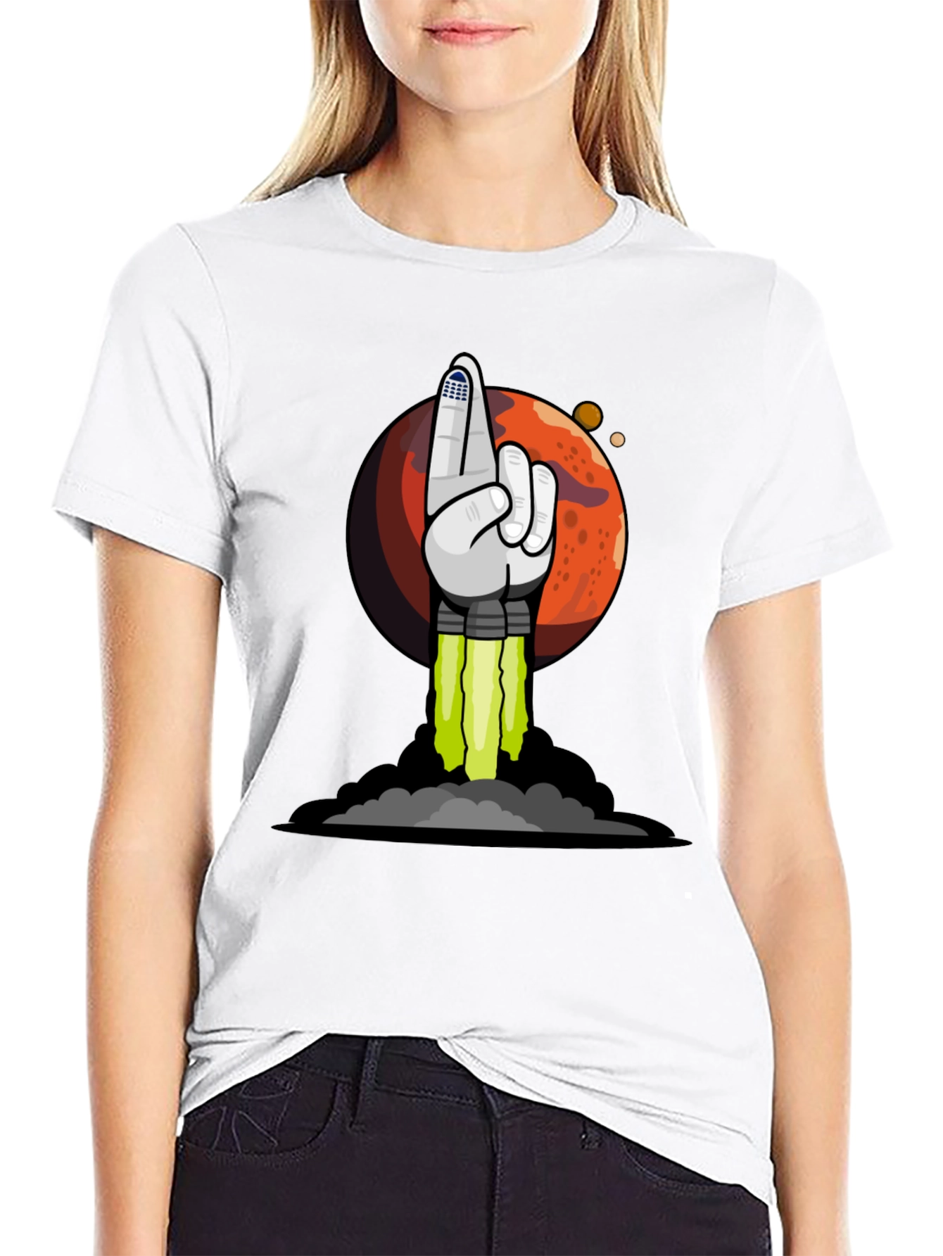 To the Moon Rocket Hand T-Shirt