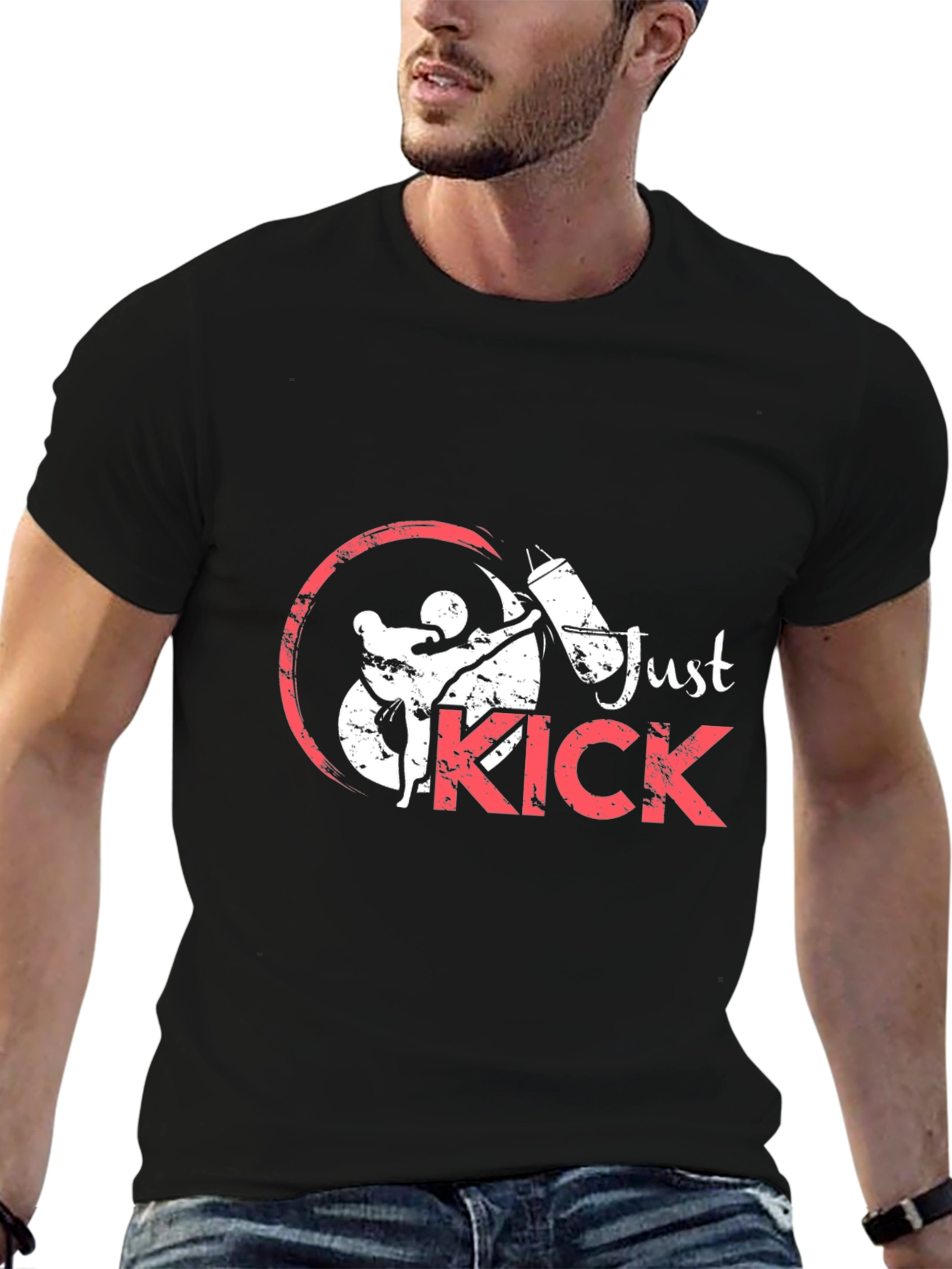 Just Kick Black Graphic Tee - Martial Arts Design